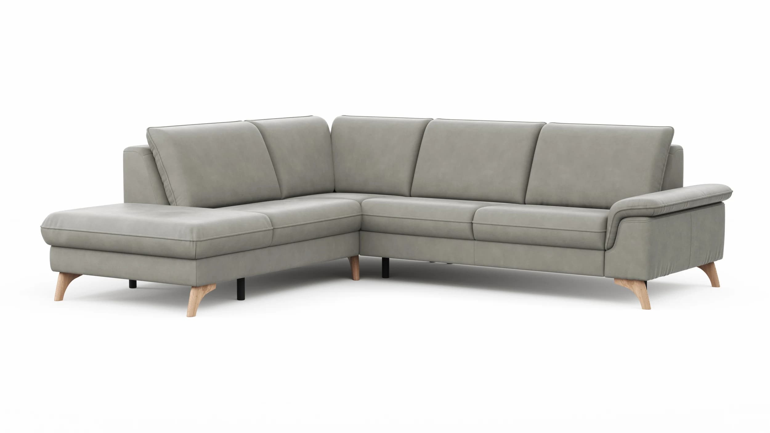Ecksofa Tulsa KS - 1,5-Sitzer mit Anstellhocker links, Spitzecke und 2,5-Sitzer rechts, Leder, Graubeige