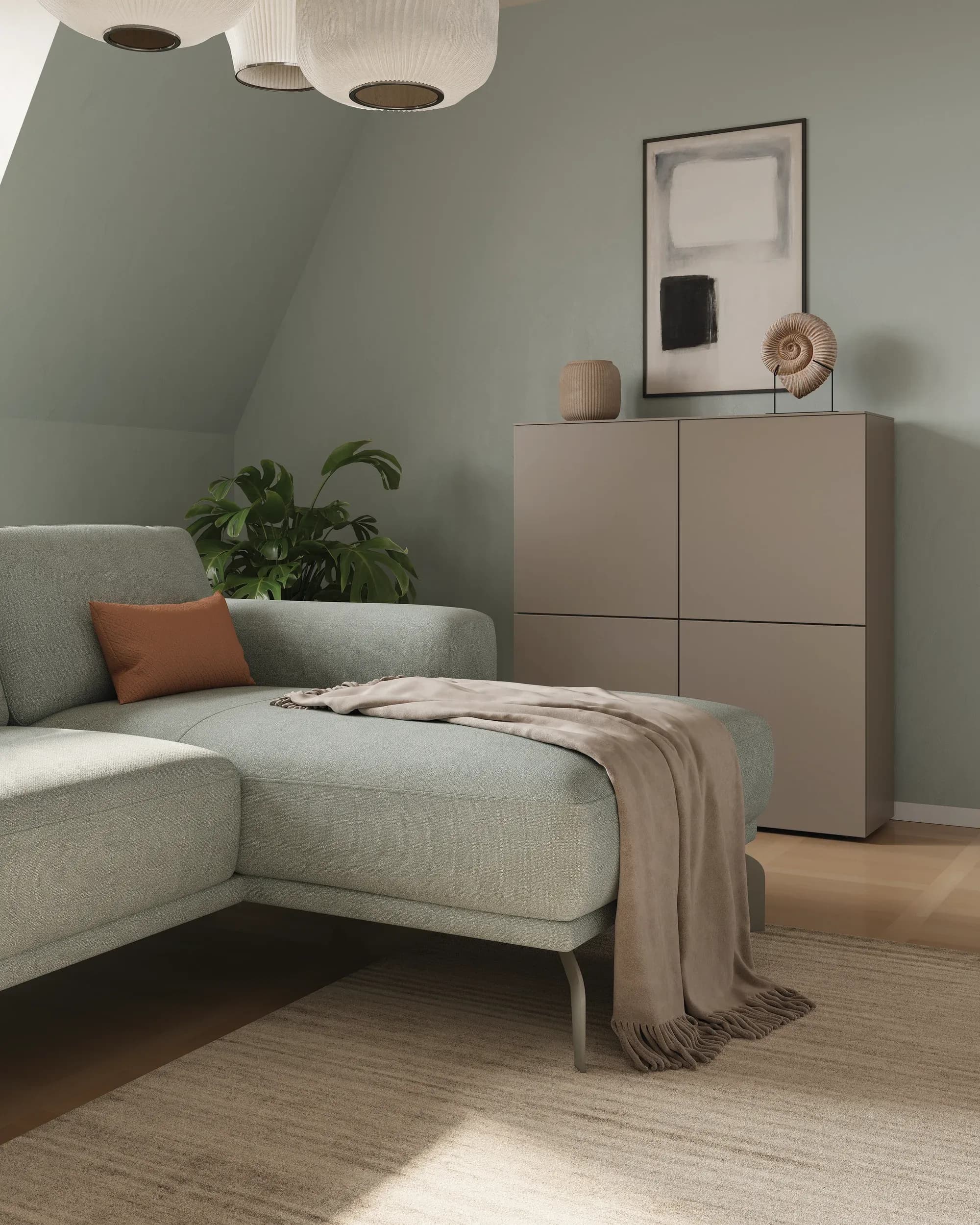 Ecksofa Benissa - 2,5-Sitzer mit Longchair rechts inkl. Sitztiefe und Rückenlehne verstellbar, Stoff, Mint