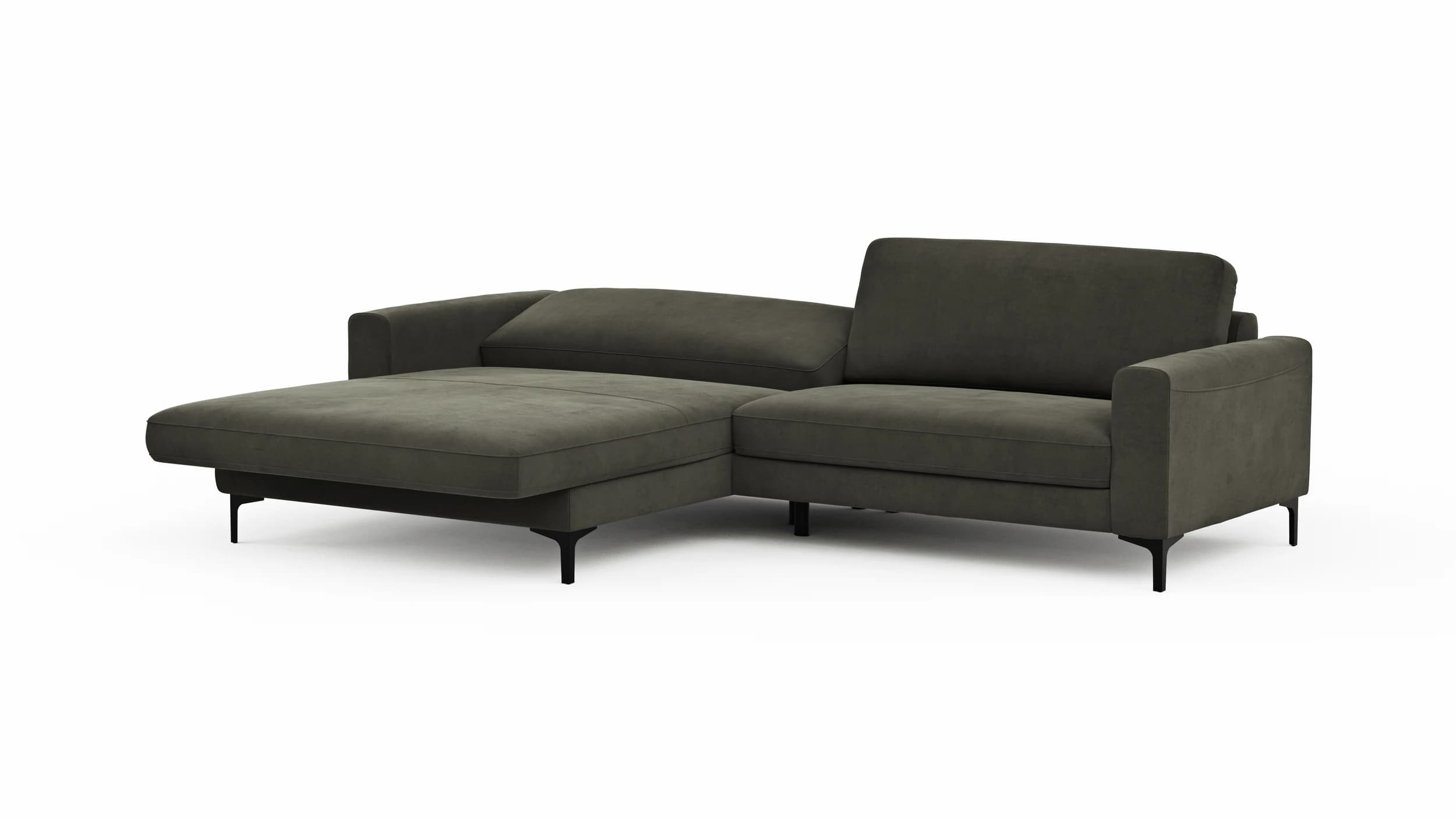 Ecksofa Oviedo - Longchair links mit 1,5-Sitzer inkl. Relaxfunktion (motorisch), Stoff, Braungrün