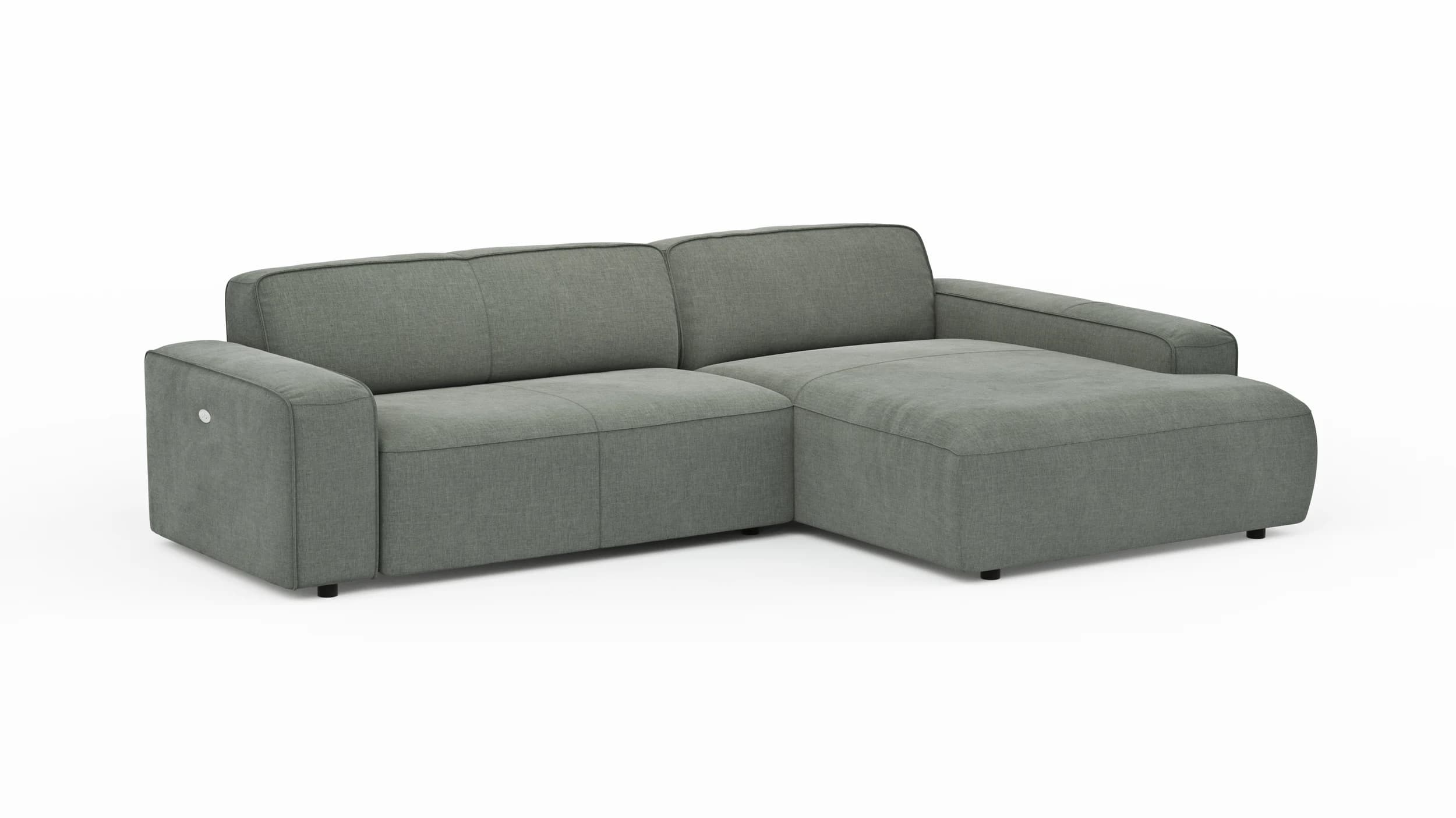 Ecksofa Denver - 2-Sitzer mit Longchair rechts, inkl. Sitzvorzug (motorisch), Stoff, Grau