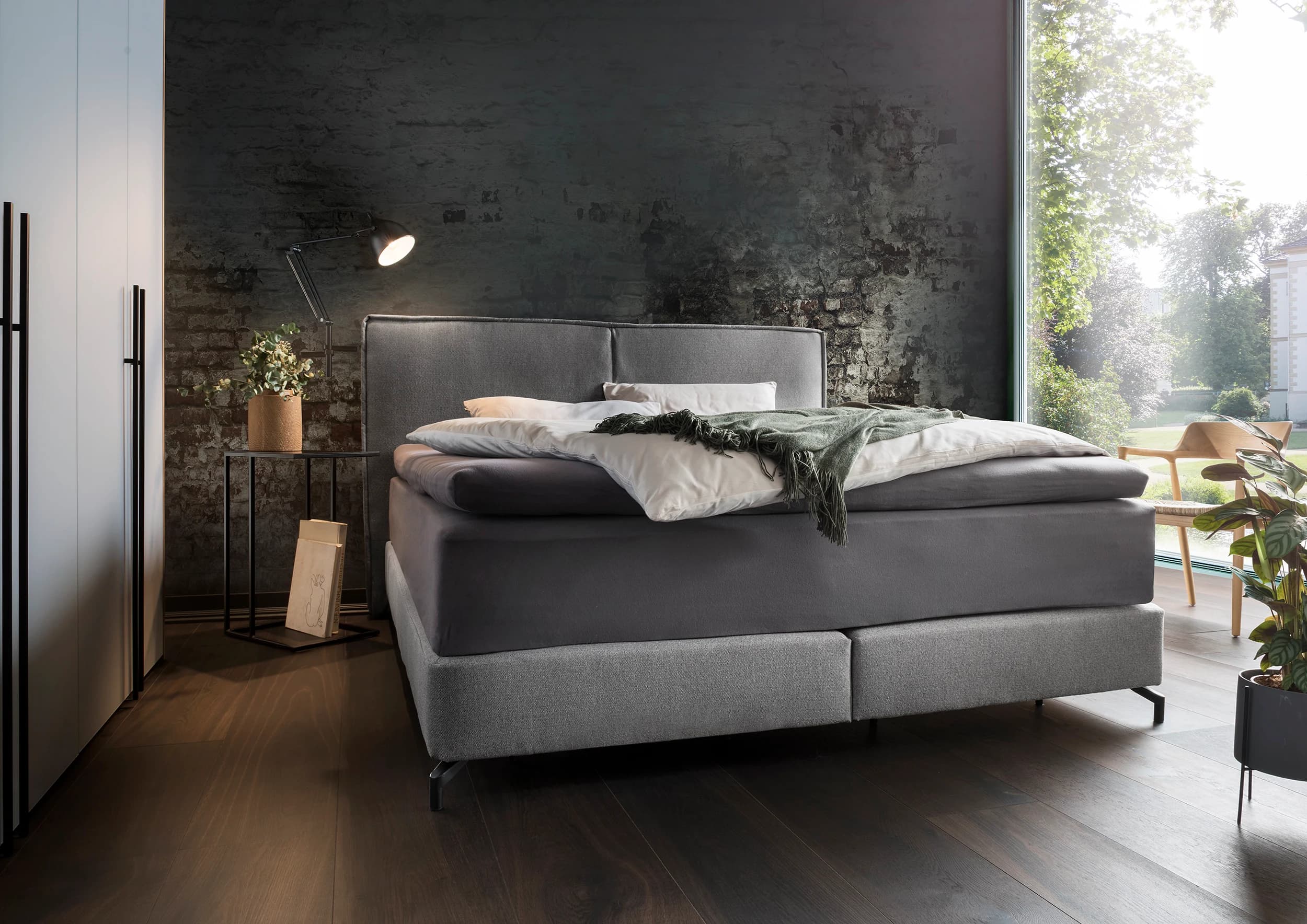 Boxspringbett Alpin - Liegefläche ca. 180x200 cm, Stoff, Grau
