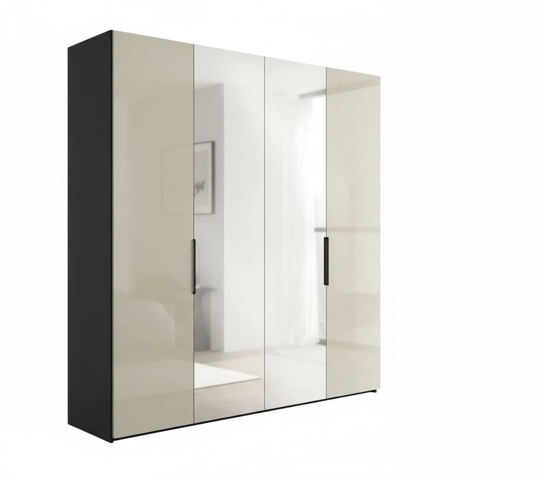 Drehtürenschrank - B ca. 200 cm, Sandglas, Spiegel, Dekor Anthrazit