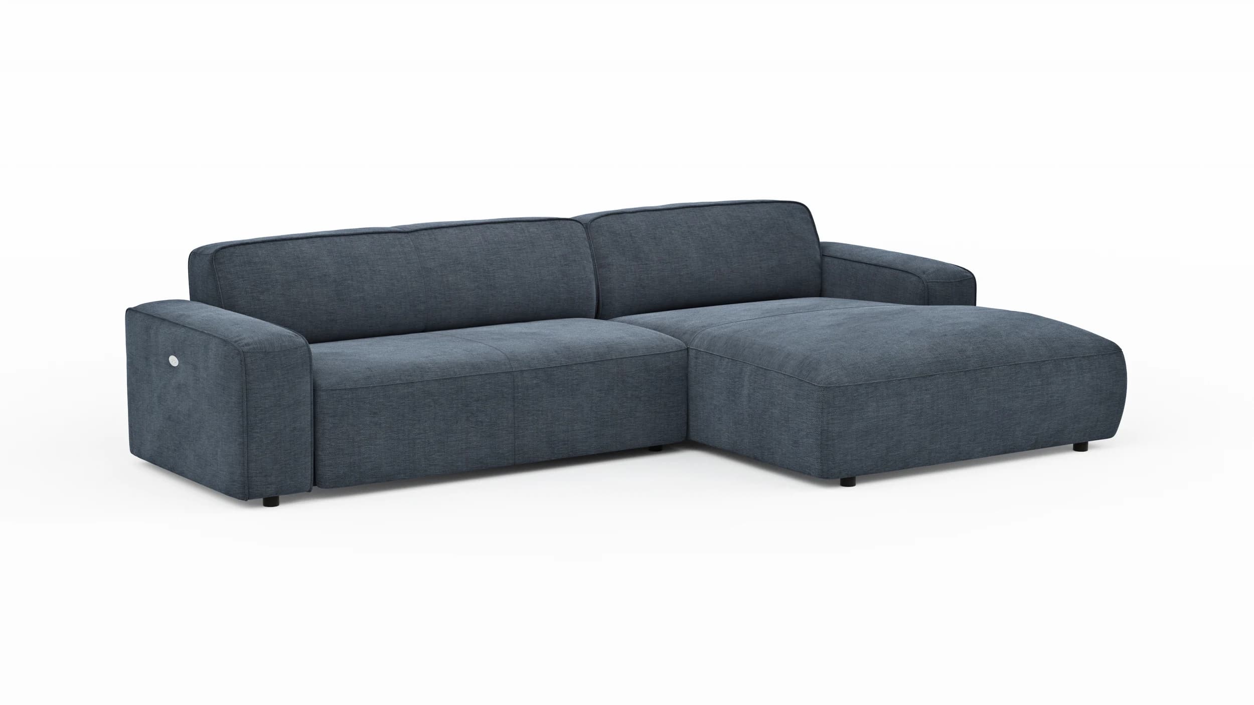 Ecksofa Denver - 2,5-Sitzer mit Longchair rechts, inkl. Sitzvorzug (motorisch), Stoff, Blau