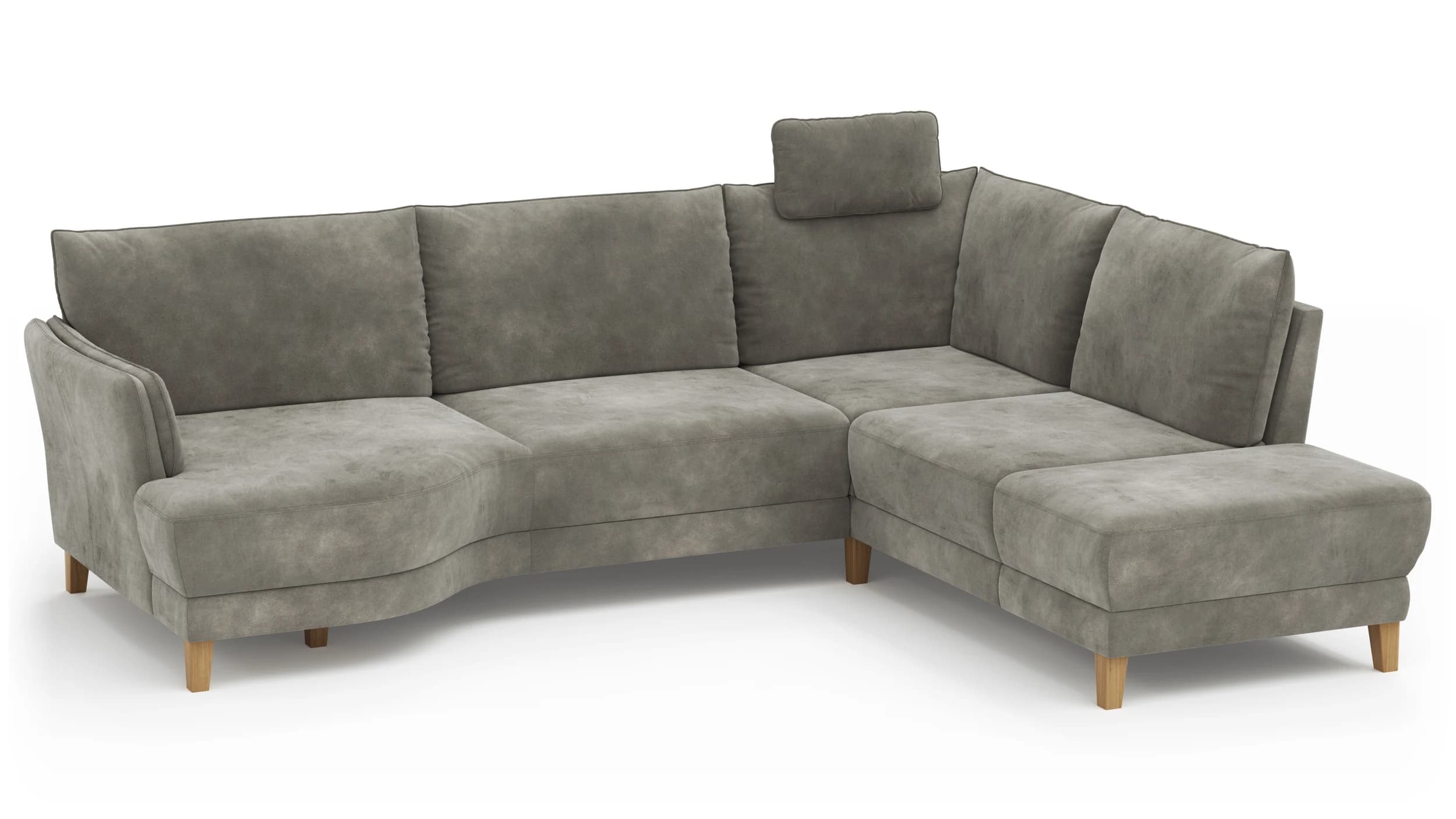 Sofa Stamford - inkl. Armlehne verstellbar und Kopfstütze, 3,5-Sitzer, Bogen links mit Ecksofa 2-sitzig und Abschlusshocker Rechts, Stoff, Anthrazit