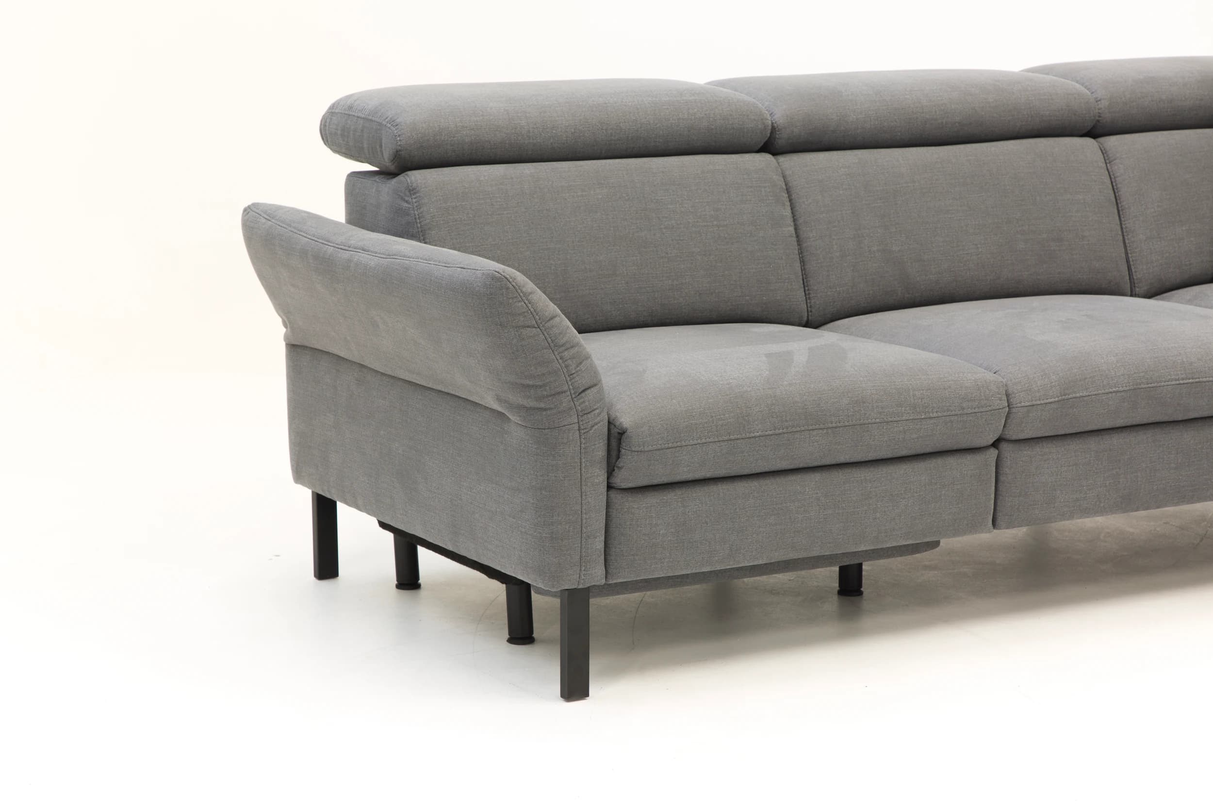 Ecksofa - 2,5-Sitzer mit Ecke rechts, Relaxfunktion (motorisch), Kopfstütze verstellbar (manuell), Armlehne verstellbar (manuell), Webstoff, Dunkelgrau