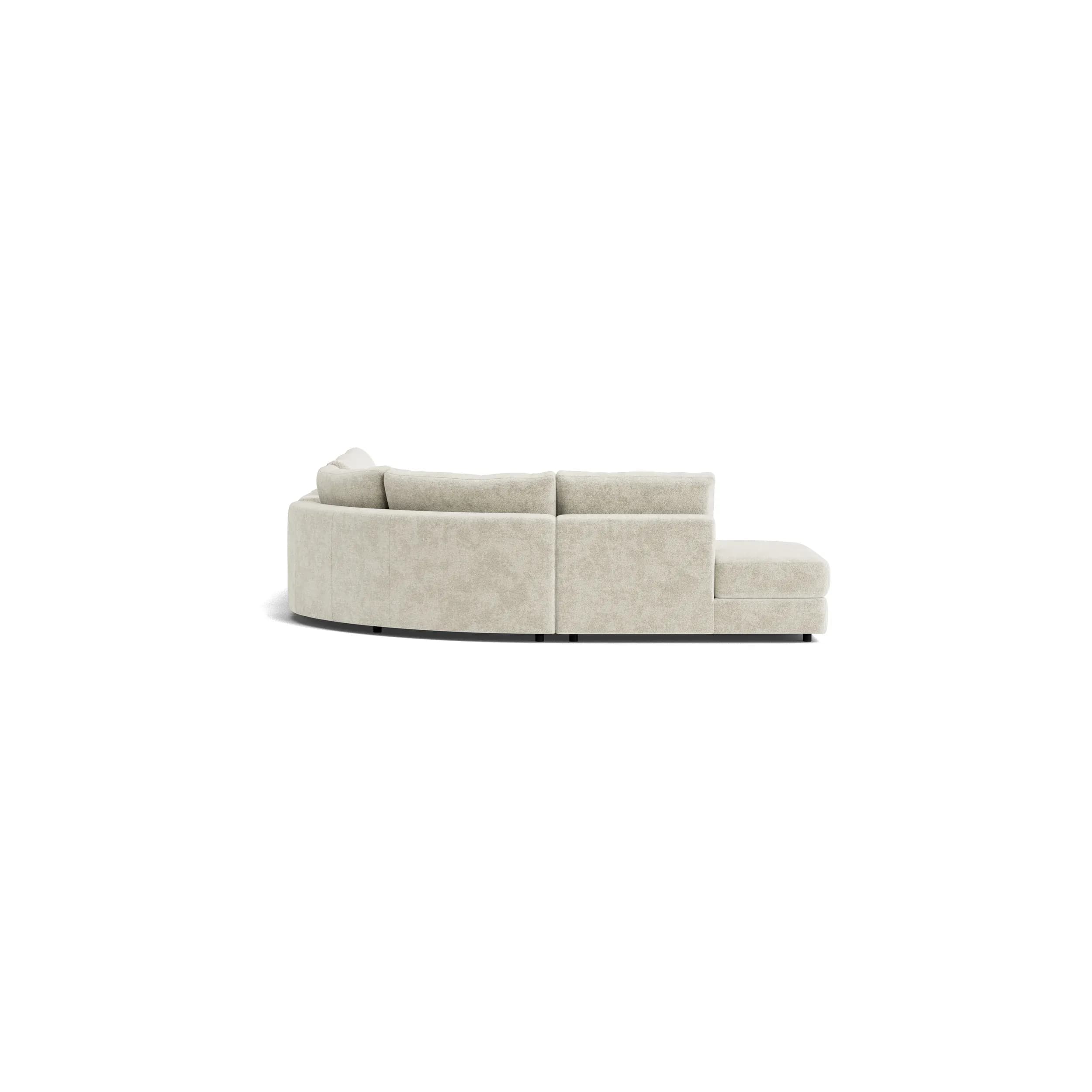 Ecksofa Almeria - Rundecke und Abschlussteil mit 2-Sitzer rechts inkl. Zwischenelement, Stoff, Offwhite