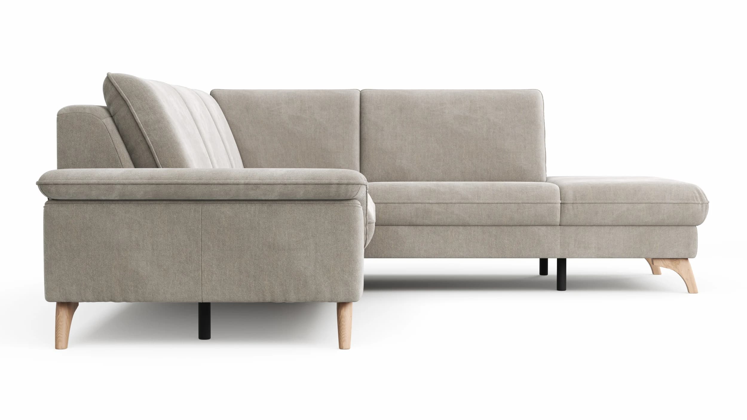 Ecksofa Tulsa KS - 2,5-Sitzer, Spitzecke und 1,5-Sitzer mit Anstellhocker rechts, Stoff, Graubeige