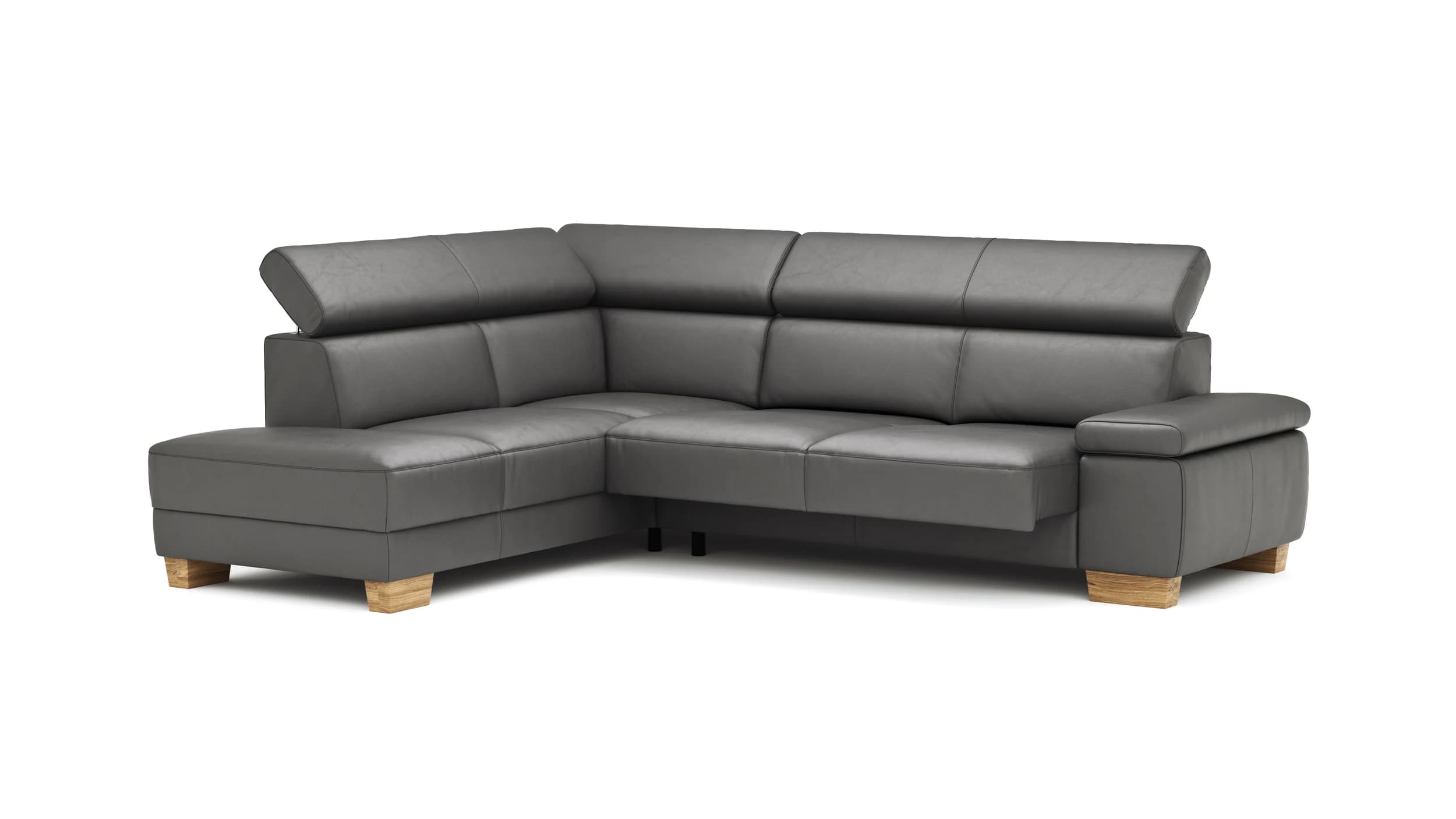 Ecksofa Philadelphia - Ecke links, 2,5-Sitzer, Kopfteil verstellbar (manuell), Sitzvorzug (motorisch),  Leder, Anthrazit
