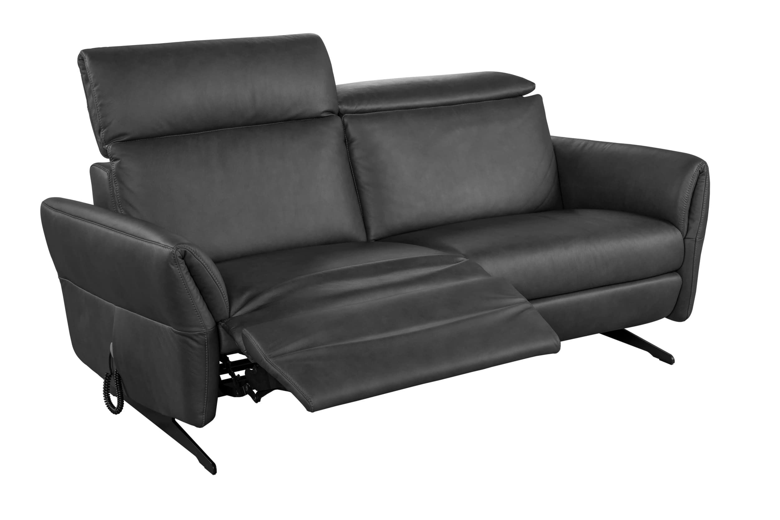 Sofa - 2-Sitzer, Relaxfunktion/Kopfteil verstellbar motorisch, Leder, Anthrazit