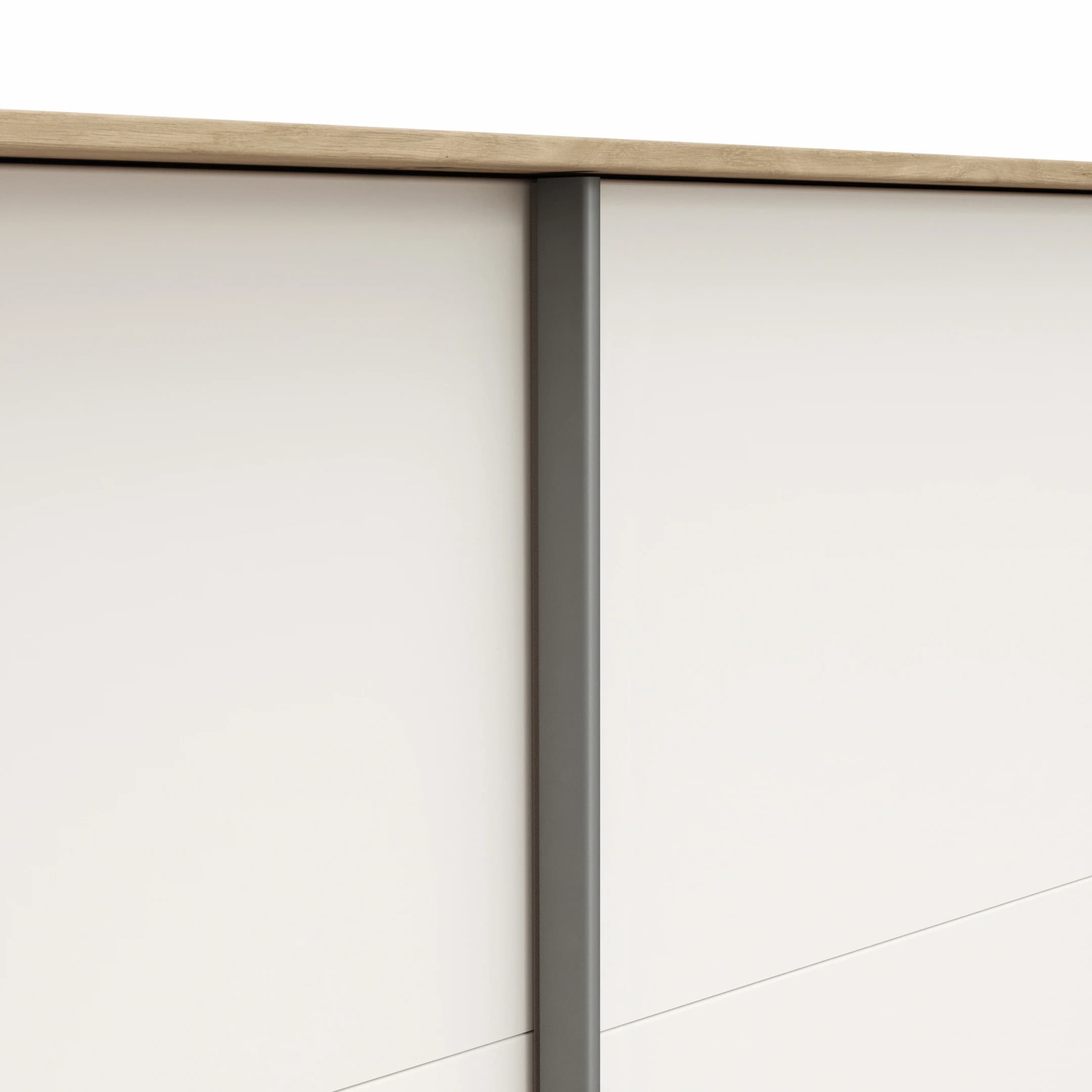 Schwebetürenschrank Viana - B ca. 188 cm, Furnier, Balkeneiche, Weiß