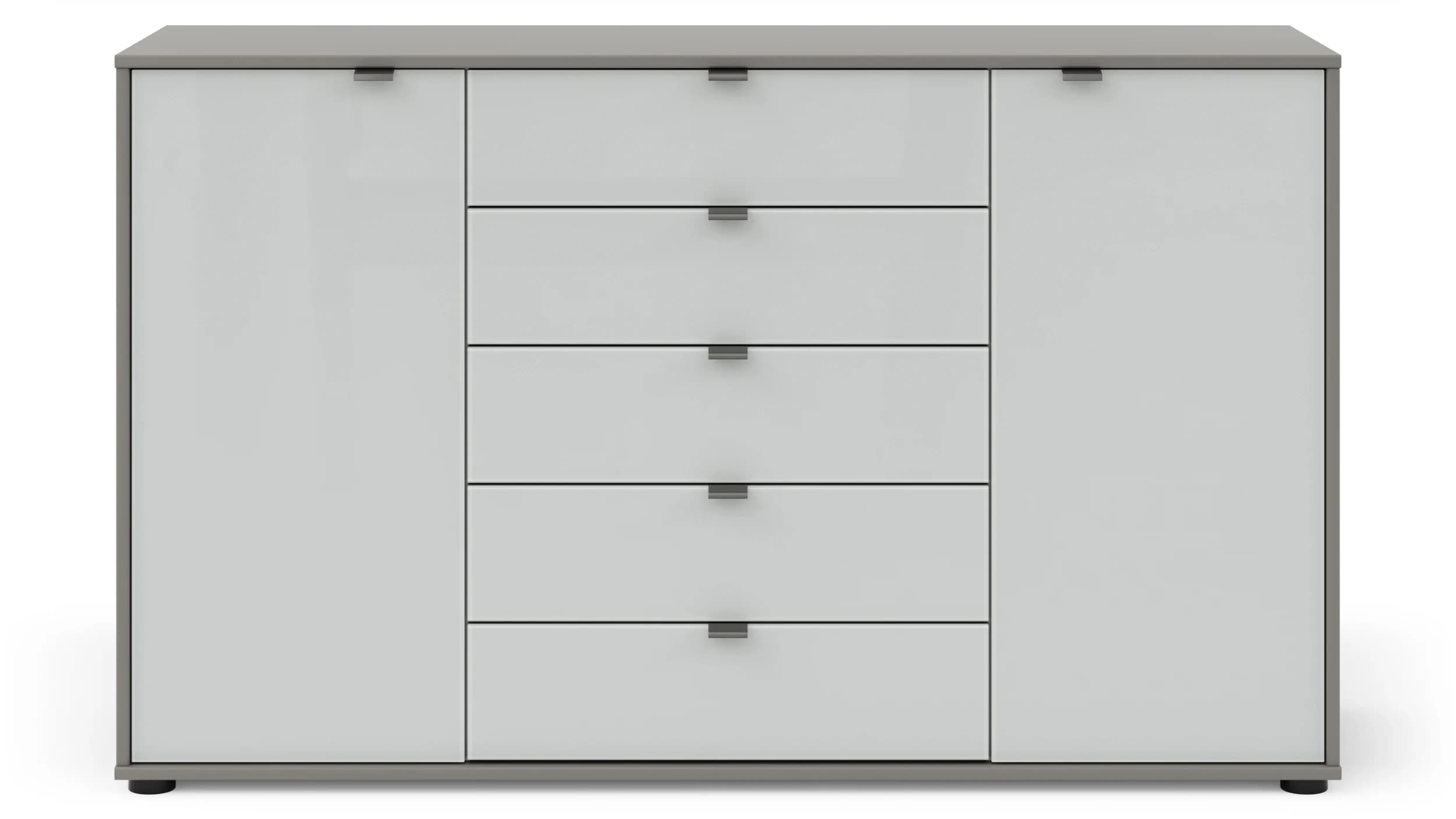 Kommode Marbella - Lack, Grau, Glas, Weiß