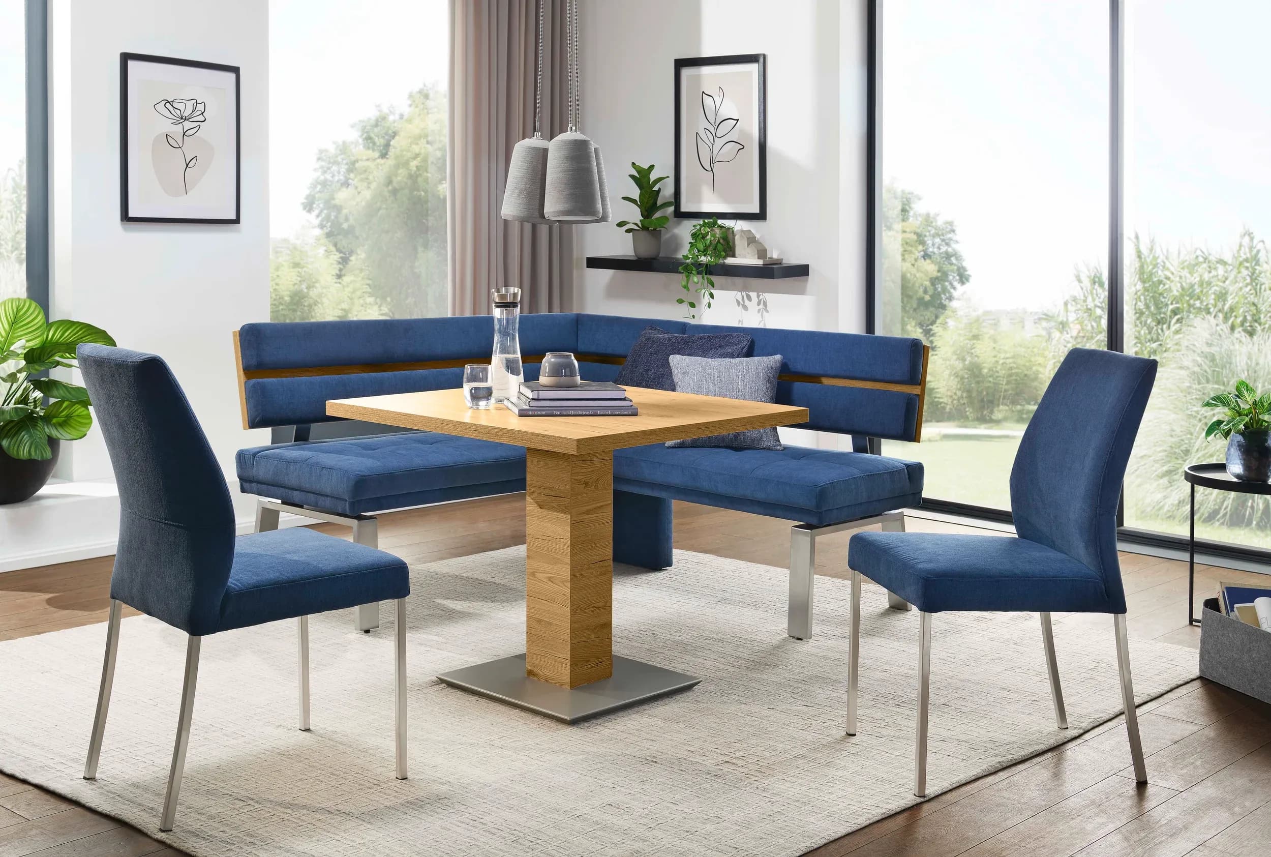 Eckbank EM 8310 - BT ca. 157x157 cm mit Rückenlehne, Stoff, blau