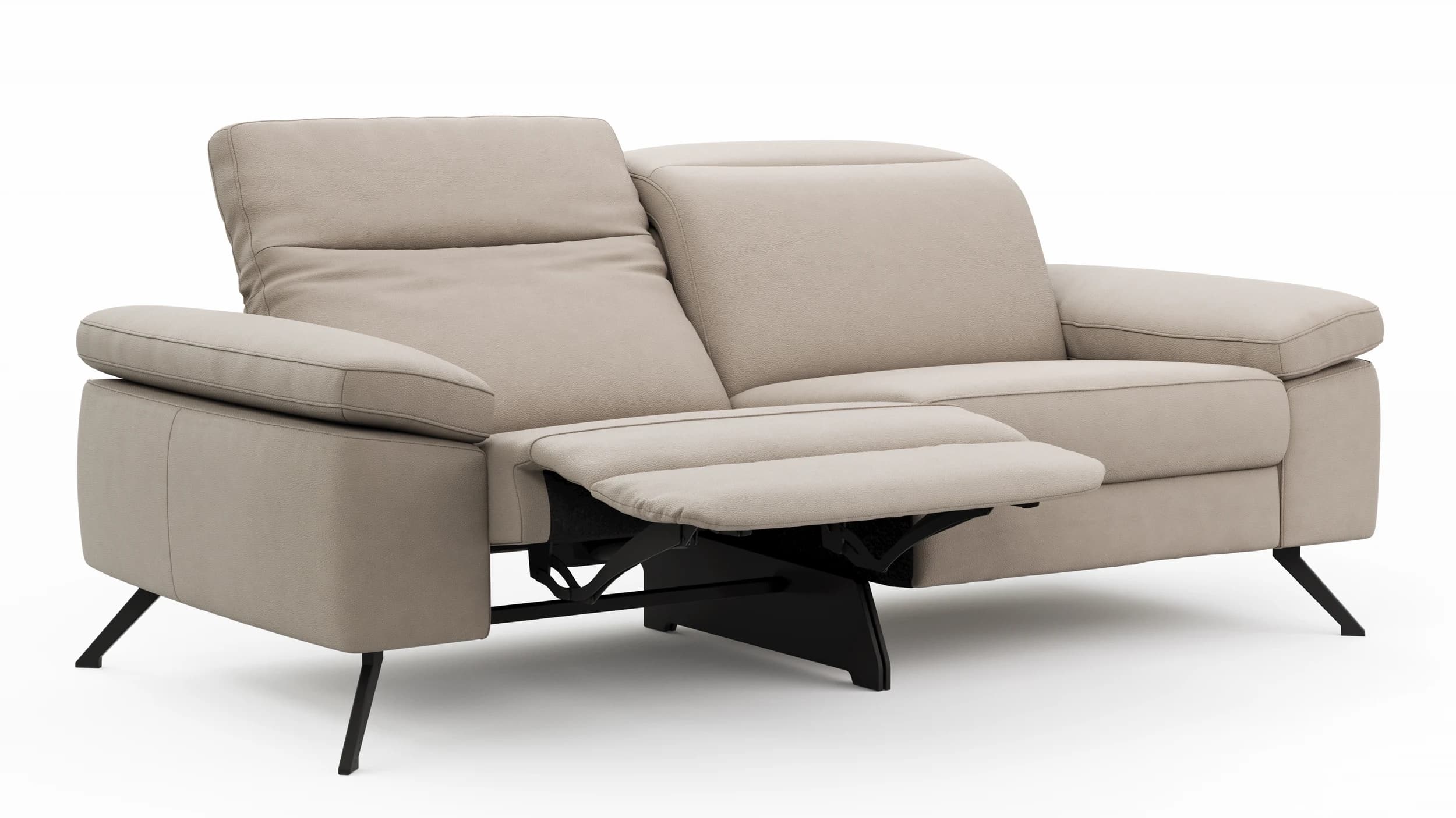 Sofa Rafaela 2.0 - 2,5-Sitzer inkl. 1x Relaxfunktion und Kopfteile verstellbar, Leder, Champagner