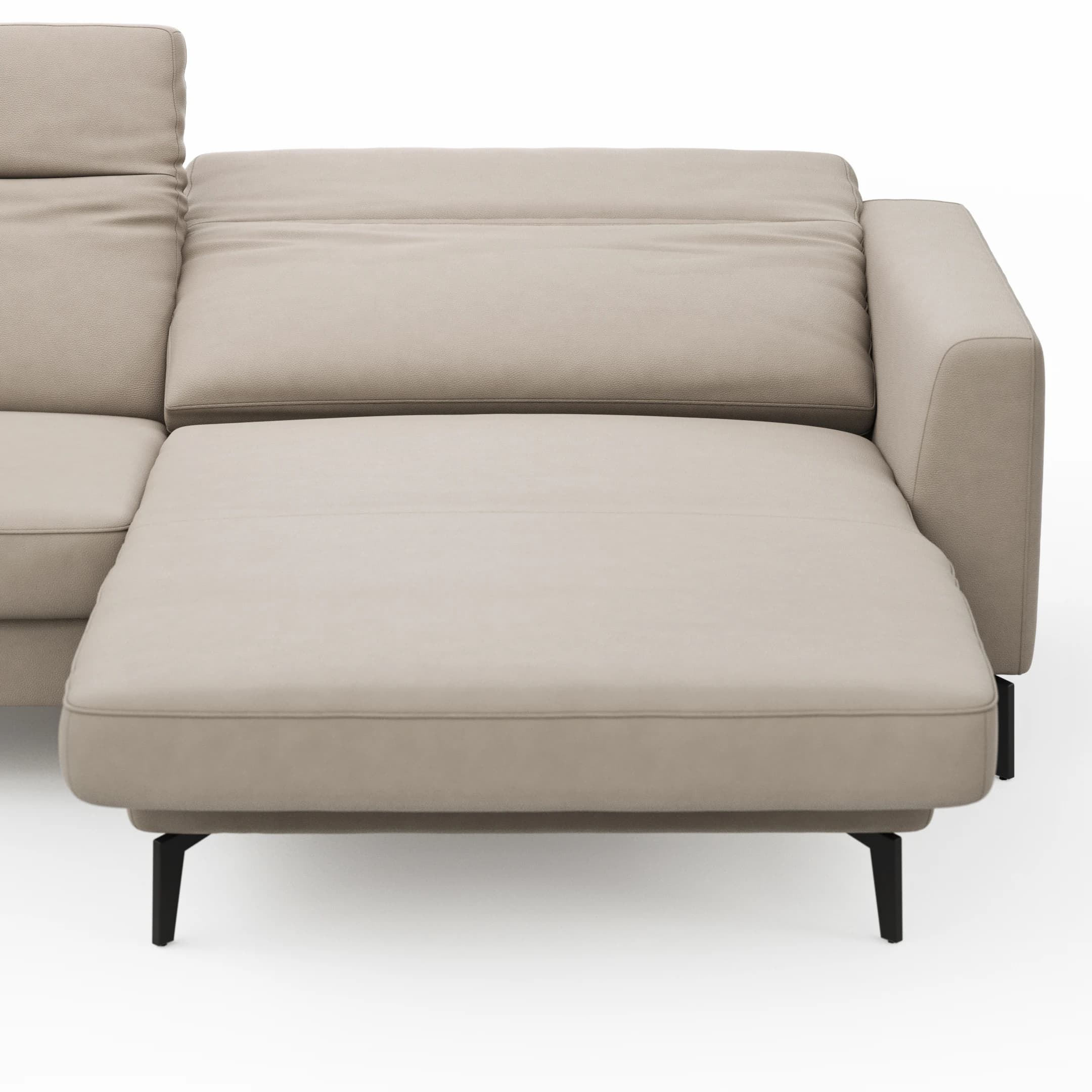 Ecksofa Rafaela 2.0 - 2,5-Sitzer mit Longchair rechts inkl. Sitzvorzug, Kopteilverstellung motorisch und Relaxfunktion motorisch im Longchair, Leder, Champagner
