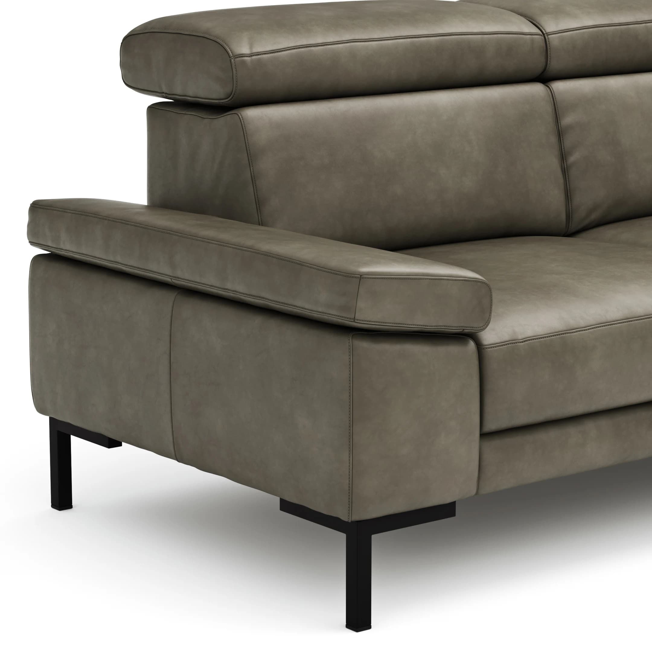 Ecksofa Hudson - 2,5-Sitzer mit Ecke rechts, inkl. Kopfteil verstellbar, Leder, Braungrün