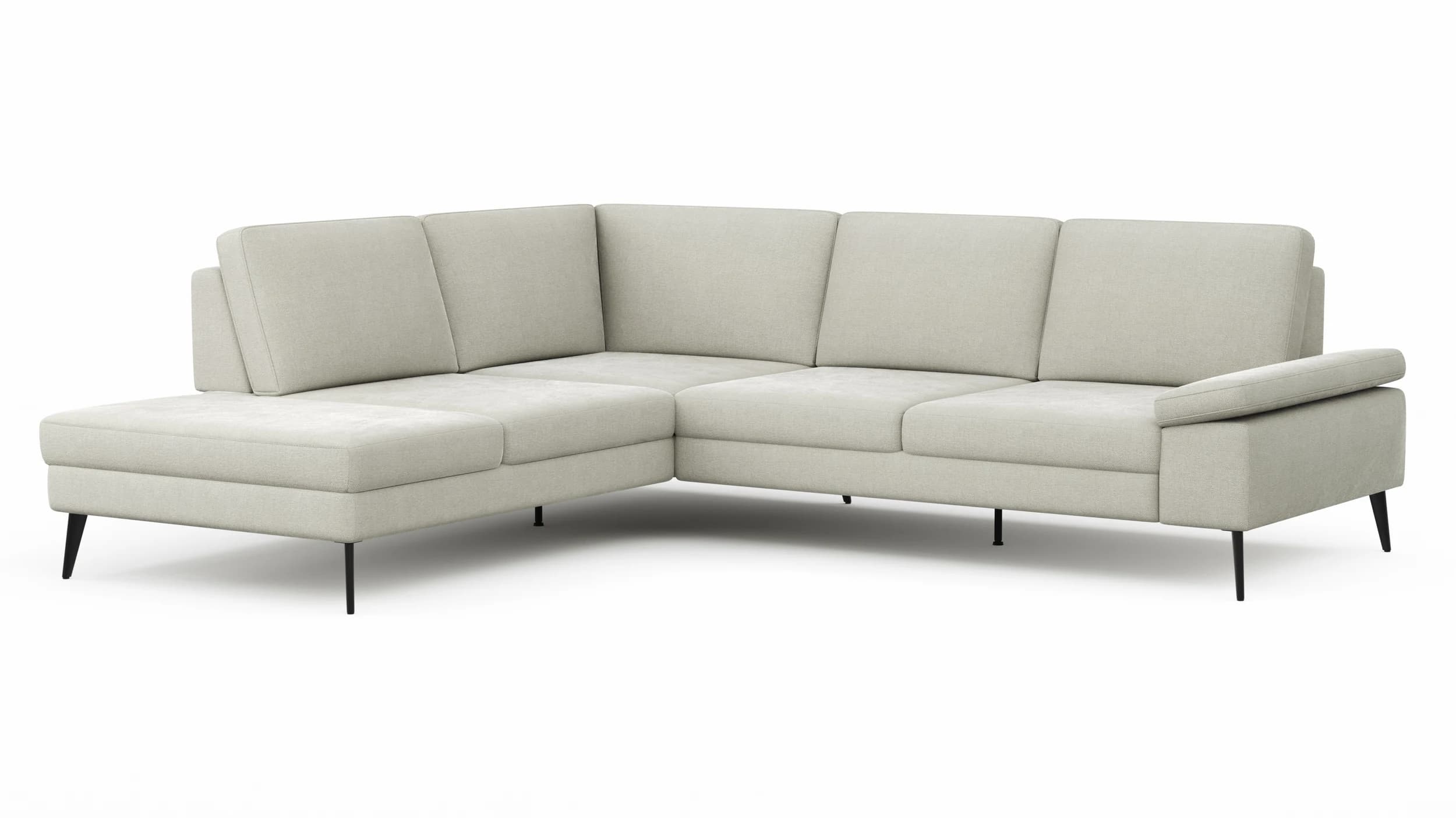 Ecksofa Houston - 1-Sitzer mit Abschlussteil links, Eckelement und 2,5-Sitzer rechts, inkl. Sitztiefenverstellung und Armlehne klappbar, Stoff, Natur