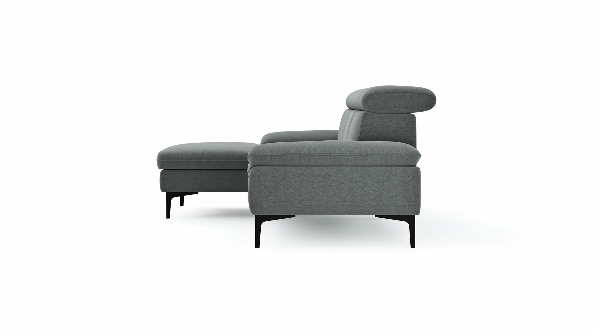 Ecksofa Felipa - Longchair links mit 2,5-Sitzer inkl. Kopfteil verstellbar, Stoff, Grau