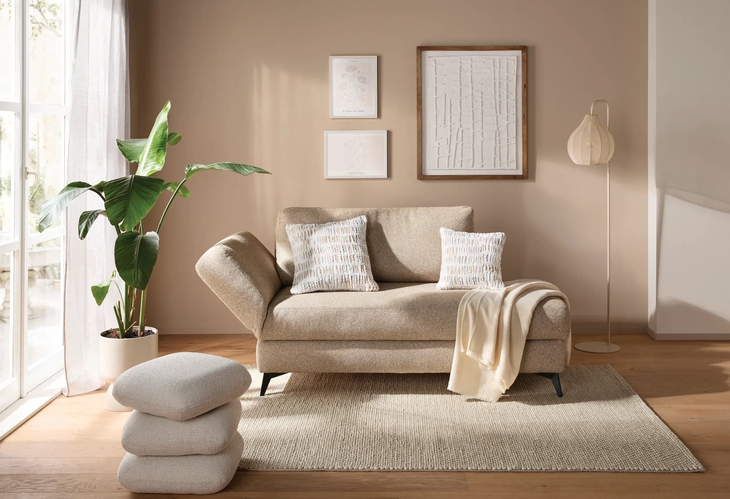 Schlafsofa Beluso - Ausrichtung links inkl. Schlaffunktion und Bettkasten, Stoff, Graubeige