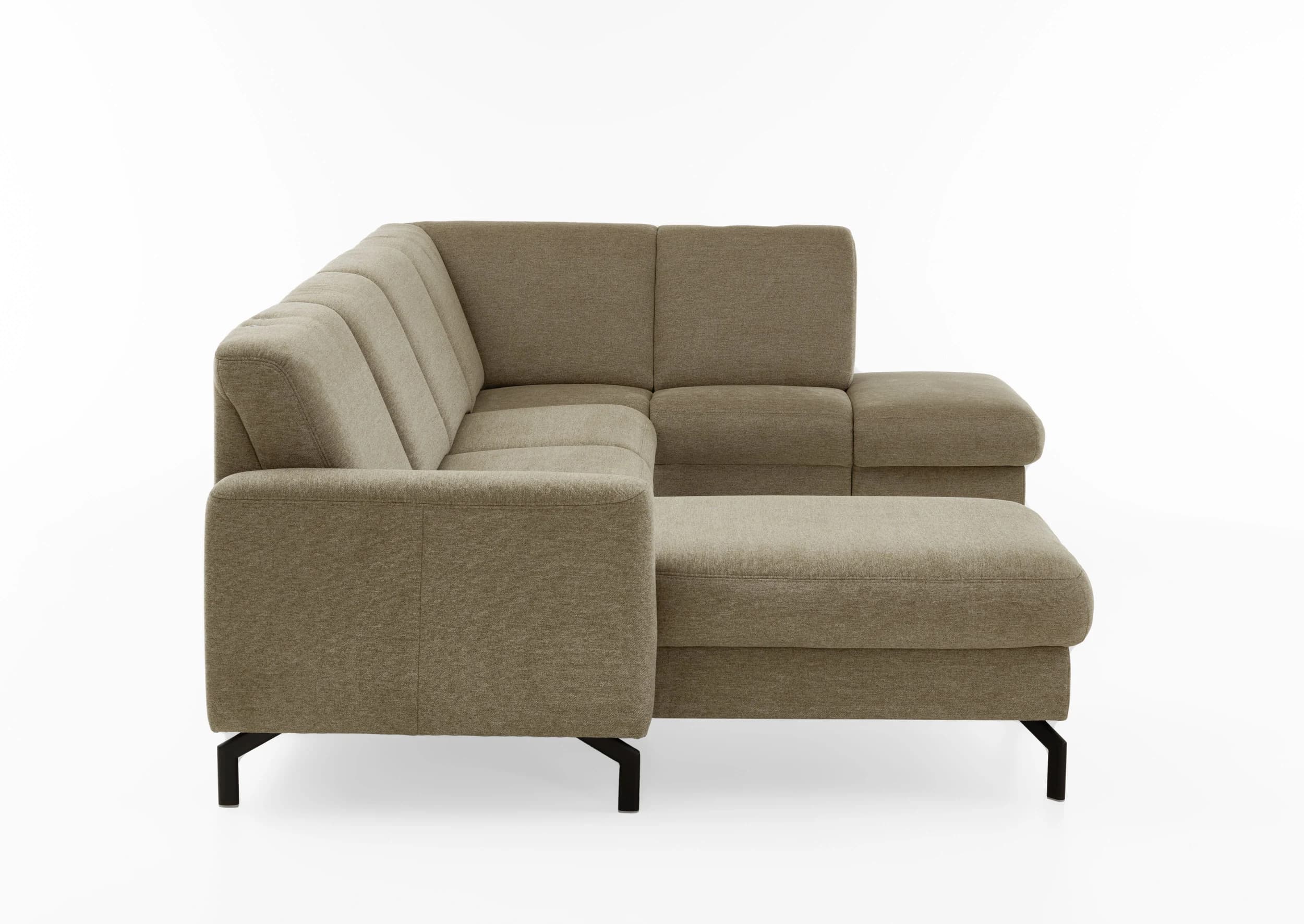 Wohnlandschaft - Longchair links mit 2,5-Sitzer und Ecke rechts. Stoff, Mandel