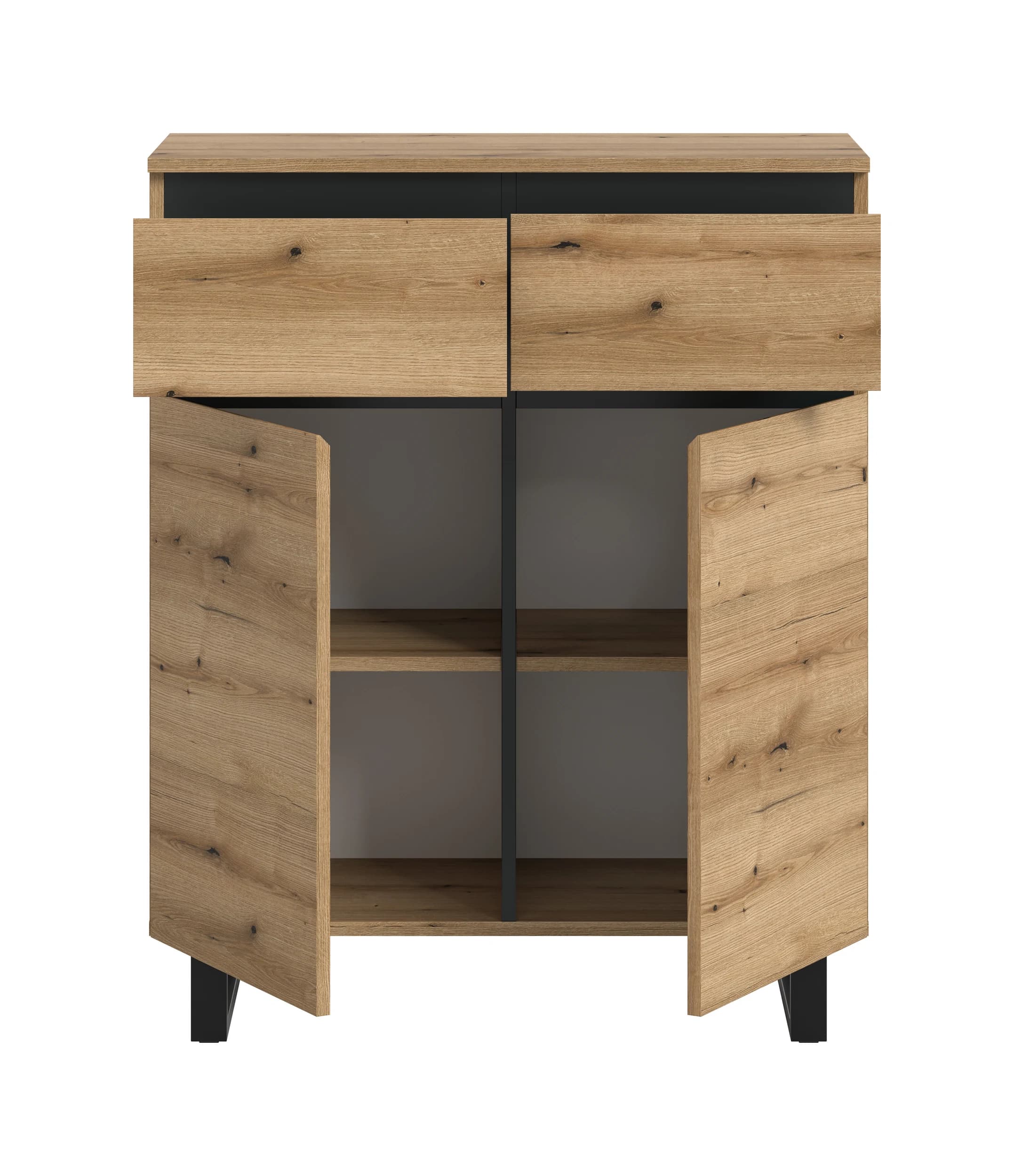 Kommode - B ca. 80 cm, Evoke Eiche Nachbildung, Schwarz