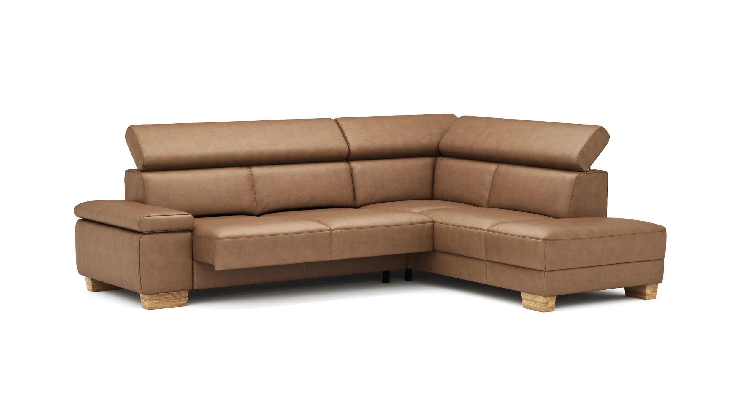 Ecksofa Philadelphia - 2,5-Sitzer, Ecke rechts, Kopfteil verstellbar (manuell), Sitzvorzug (motorisch),  Stoff, Braun