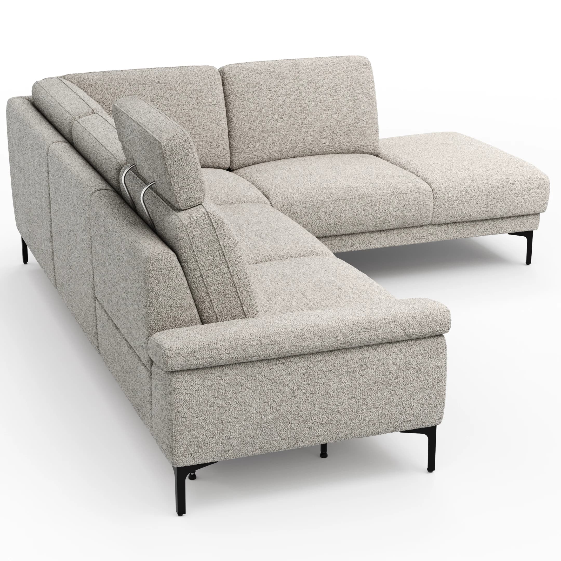 Ecksofa Matero - 2-Sitzer mit Ecke rechts inkl. Relaxfunktion motorisch und Sitzvorzug, Stoff, Hellgrau