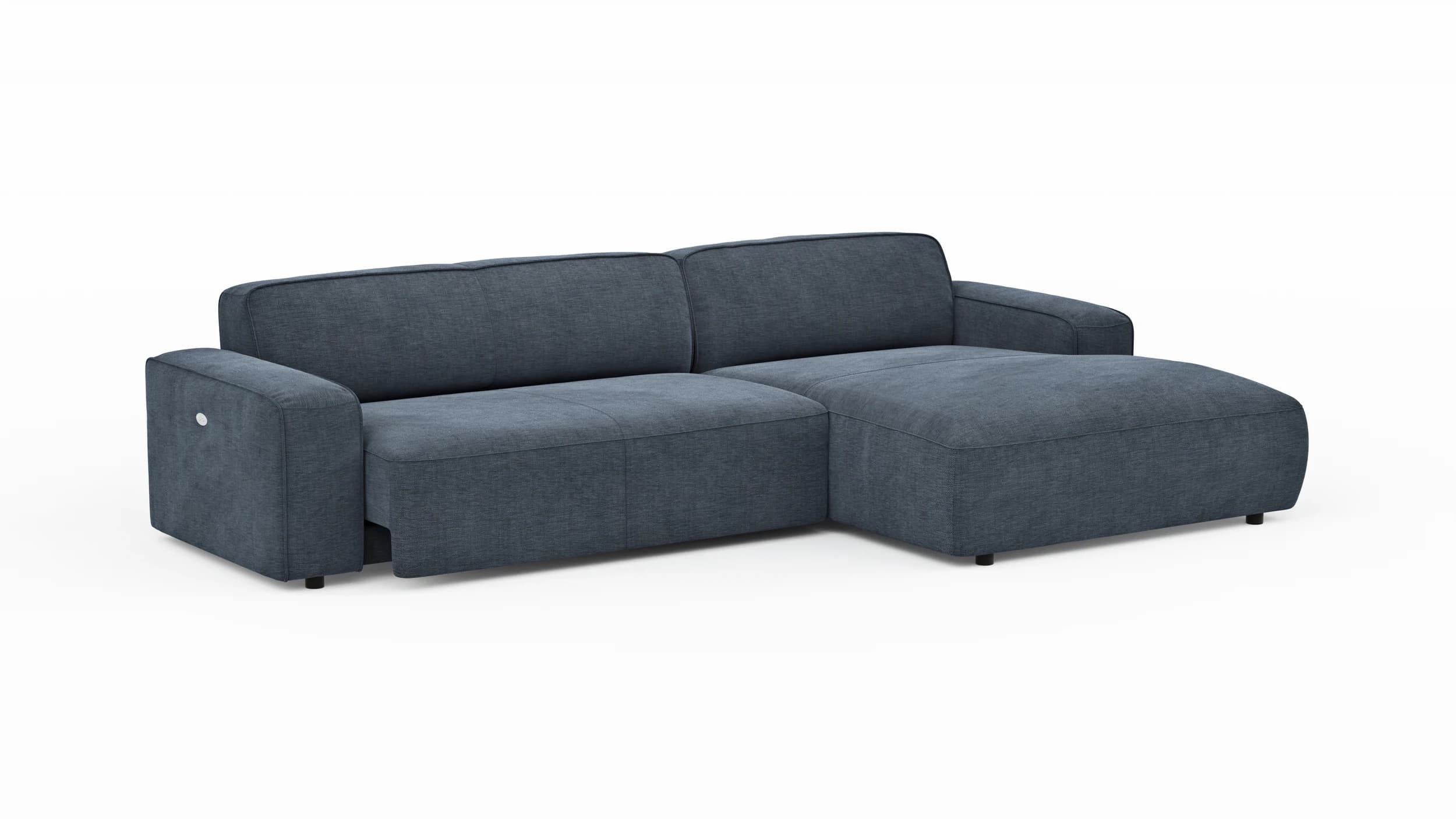 Ecksofa Denver - 2,5-Sitzer mit Longchair rechts, inkl. Sitzvorzug (motorisch), Stoff, Blau