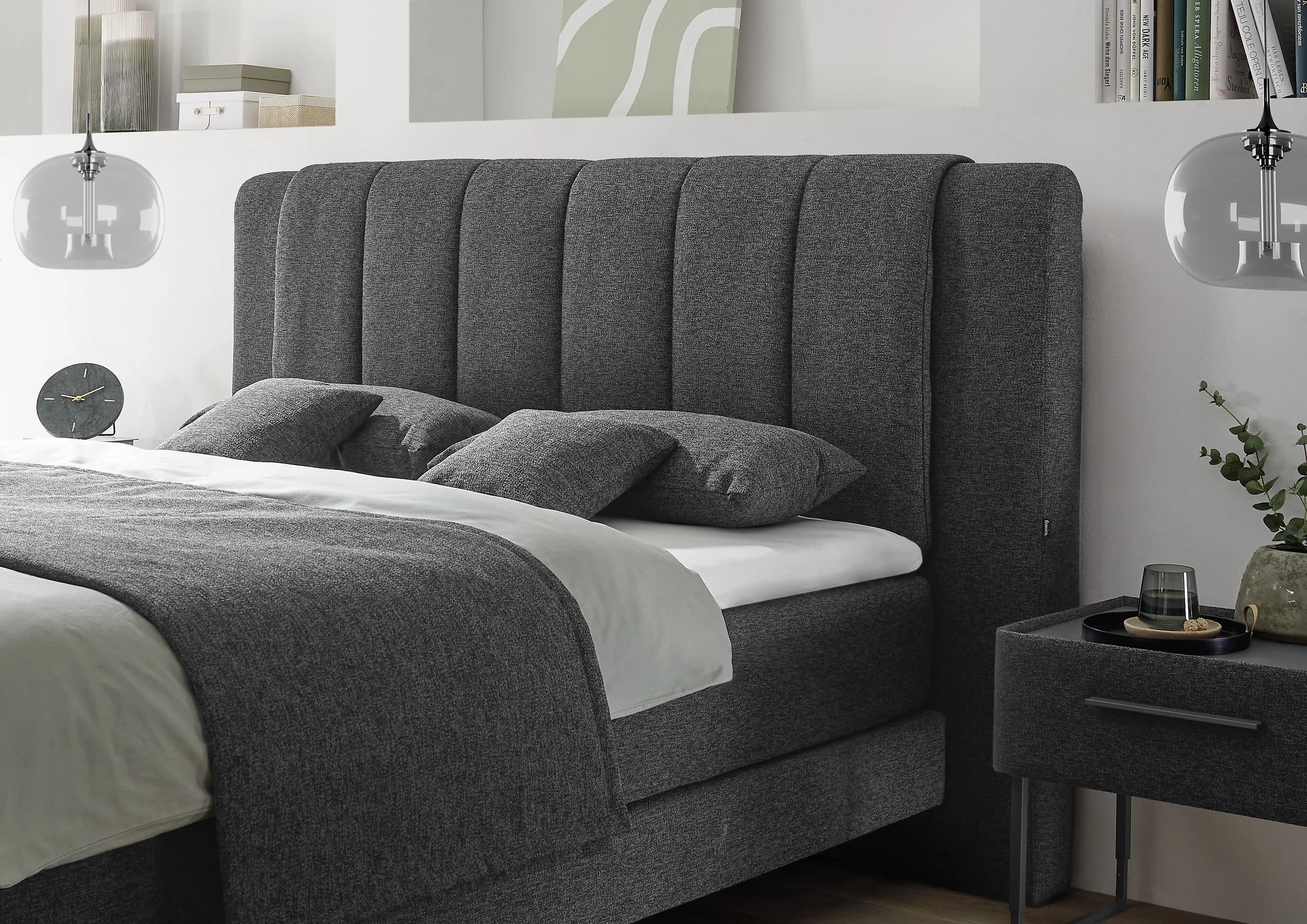 Boxspringbett - Liegefläche ca. 180x200 cm, Stoff, Anthrazit