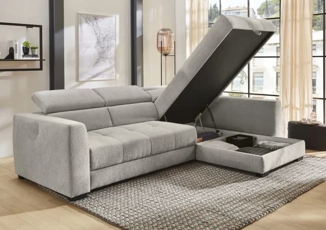 Ecksofa - 2-Sitzer, Ecke rechts, Stoff, Grau