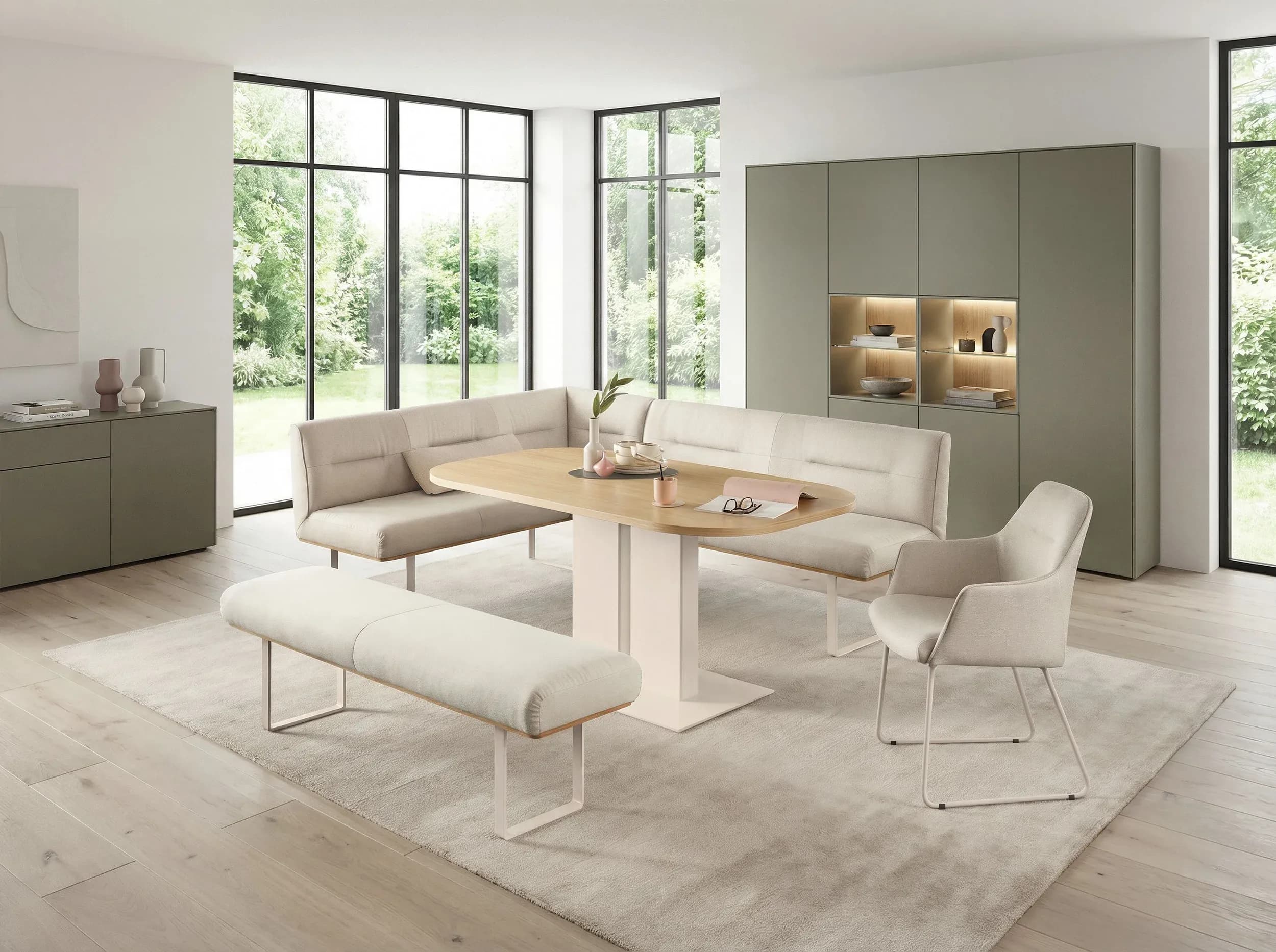 Eckbank - BT. ca. 232x178 cm, Stoff, Natur
