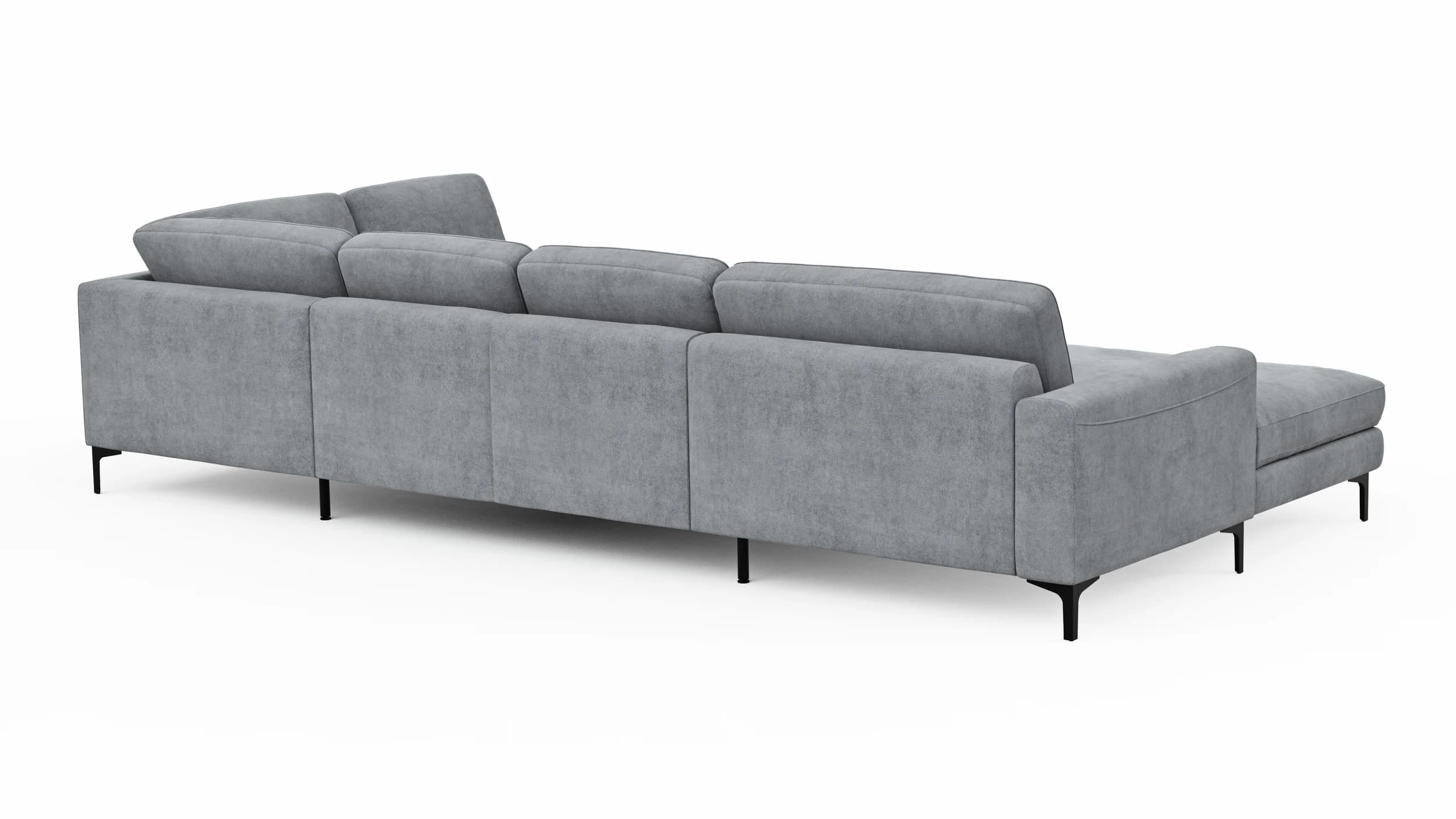 Wohnlandschaft Oviedo - Longchair links mit 2-Sitzer und Ecke rechts, Stoff, Grau