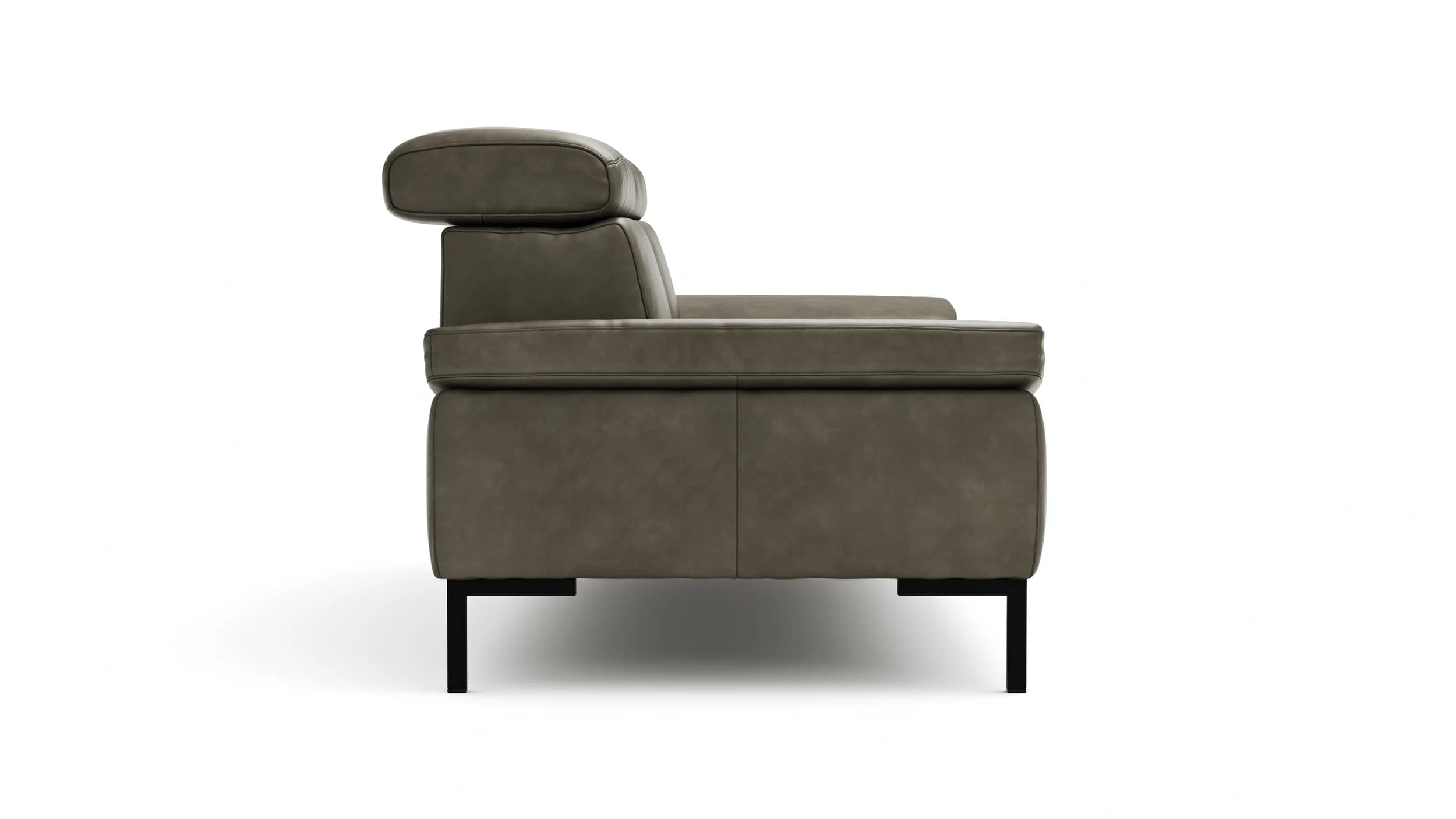 Sofa Hudson - 3-Sitzer, inkl. Kopfteil verstellbar, Leder, Braungrün