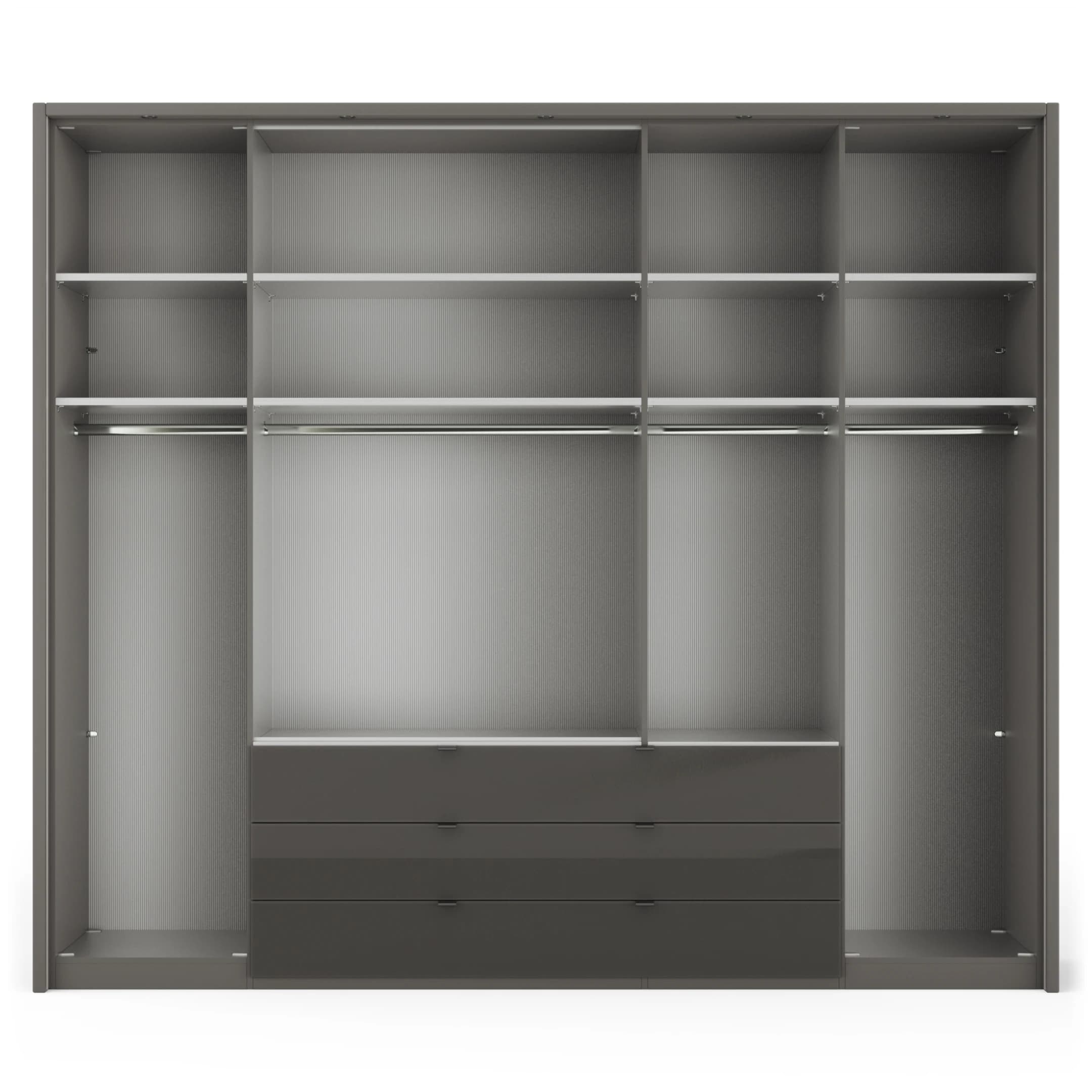 Drehtürenschrank Marbella - B. ca. 257cm, Korpus Melamin, Grau, Front Glas, Weiß