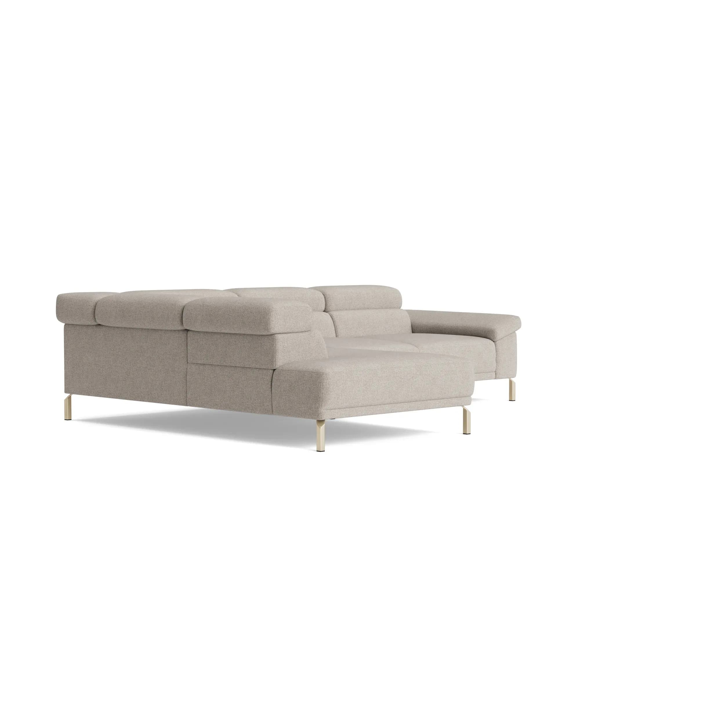 Ecksofa Bolonia - Ecke und Abschlussteil mit 2-Sitzer rechts inkl. Armlehne klappbar, Kopfteile und Rückenlehnen verstellbar, Stoff, Graubeige