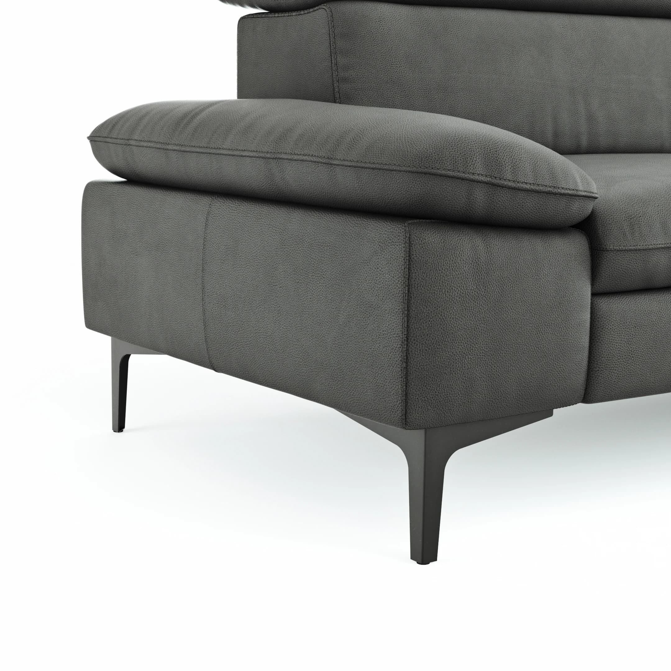 Ecksofa Felipa - 2,5-Sitzer mit Ecke rechts inkl. Kopfteil verstellbar, Leder, Grau