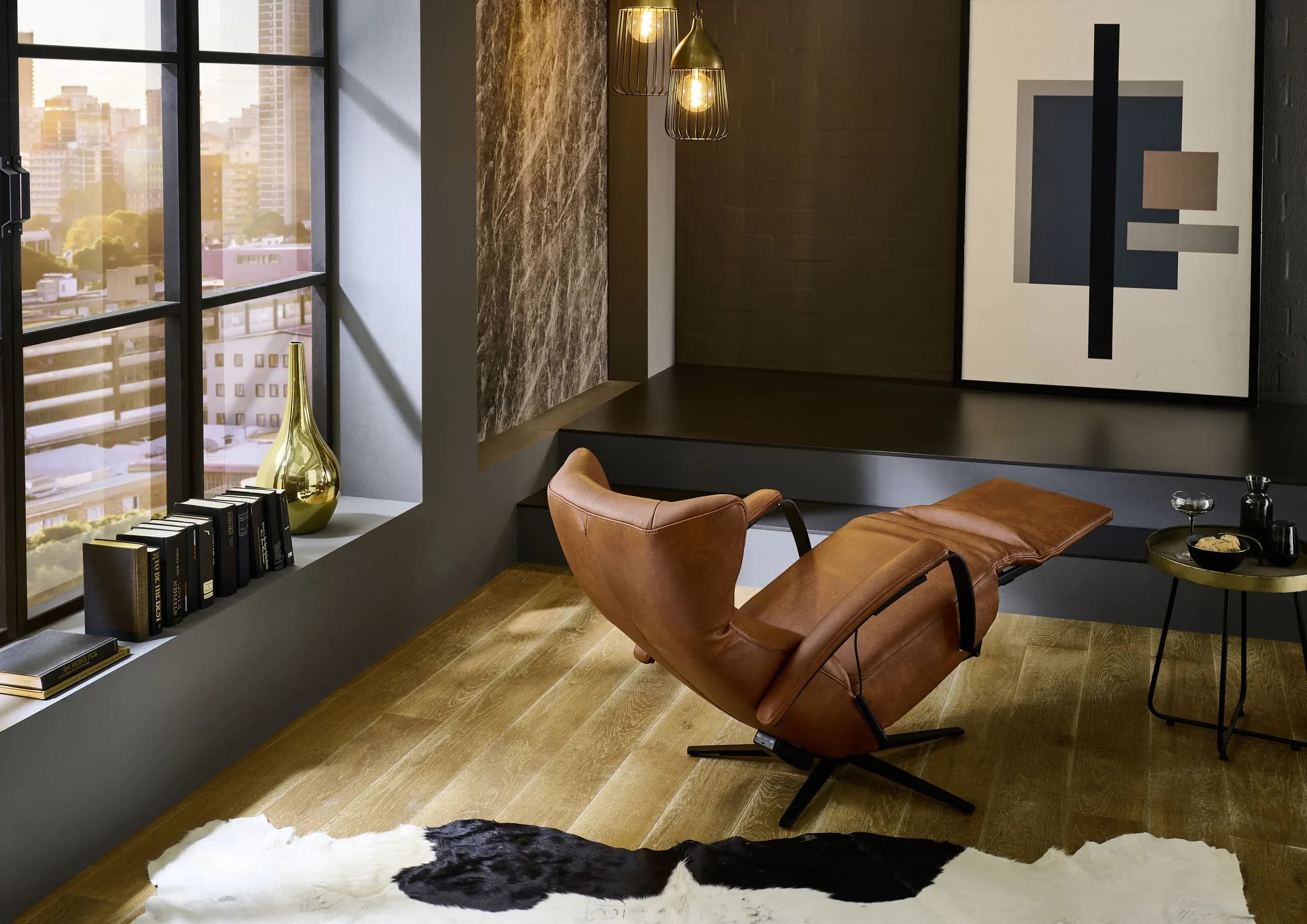 Sessel - GR.L, Relaxfunktion motorisch, Leder, Cognac