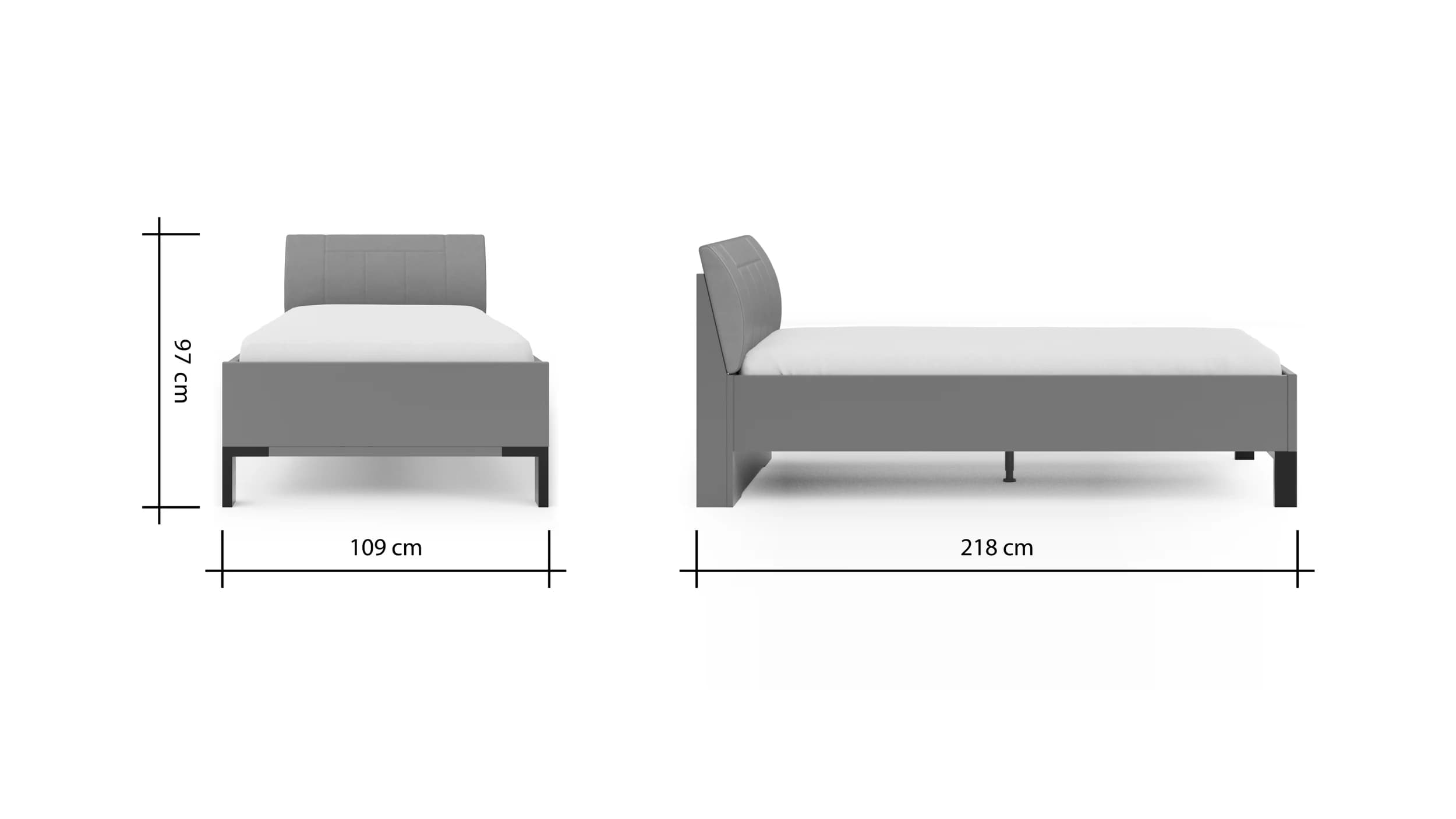 Bett Marbella - Liegefläche ca. 100x200cm, Lack, Kunstleder, Grau