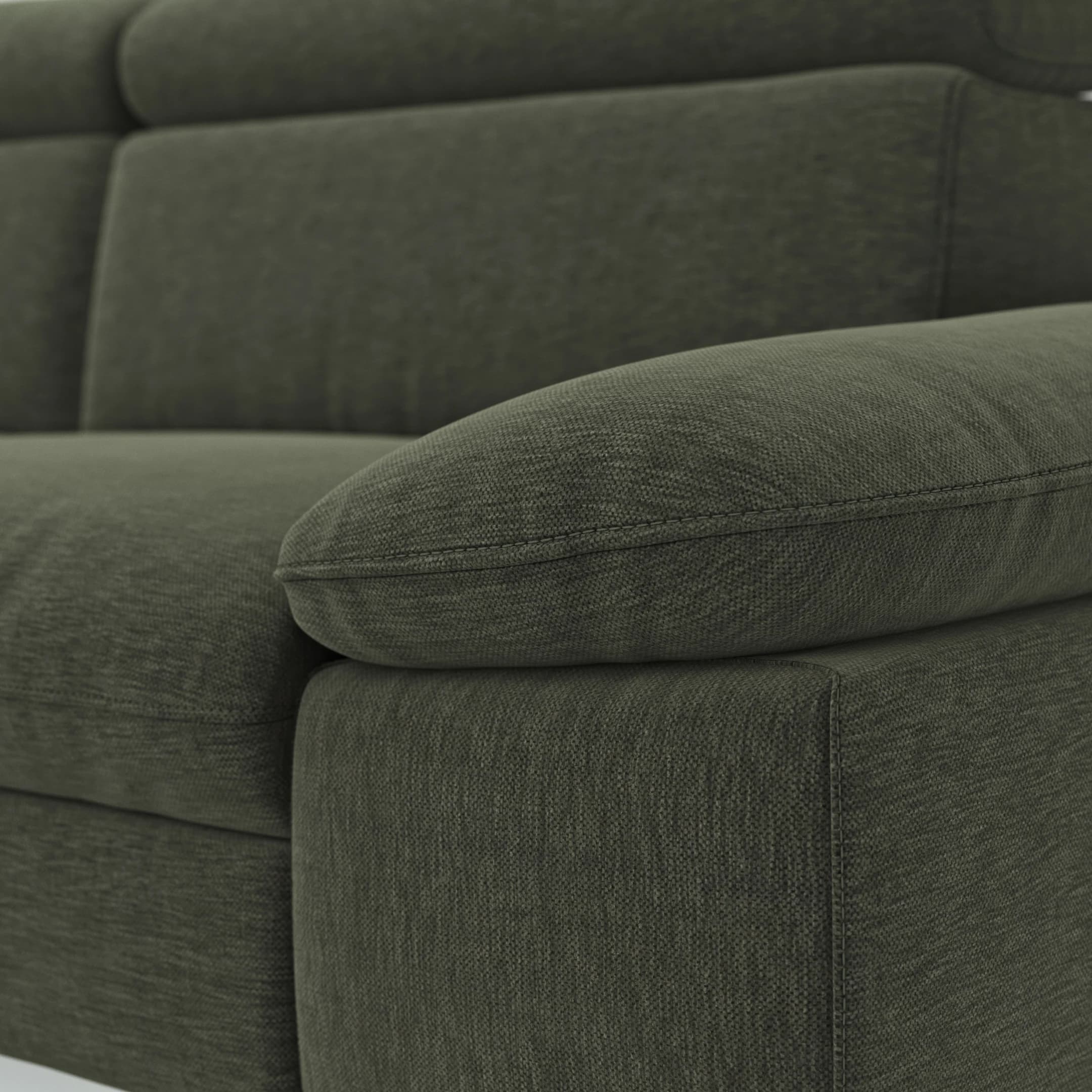 Ecksofa Felipa - Ecke links mit 2,5-Sitzer inkl. Kopfteil verstellbar, Stoff, Dunkelgrün