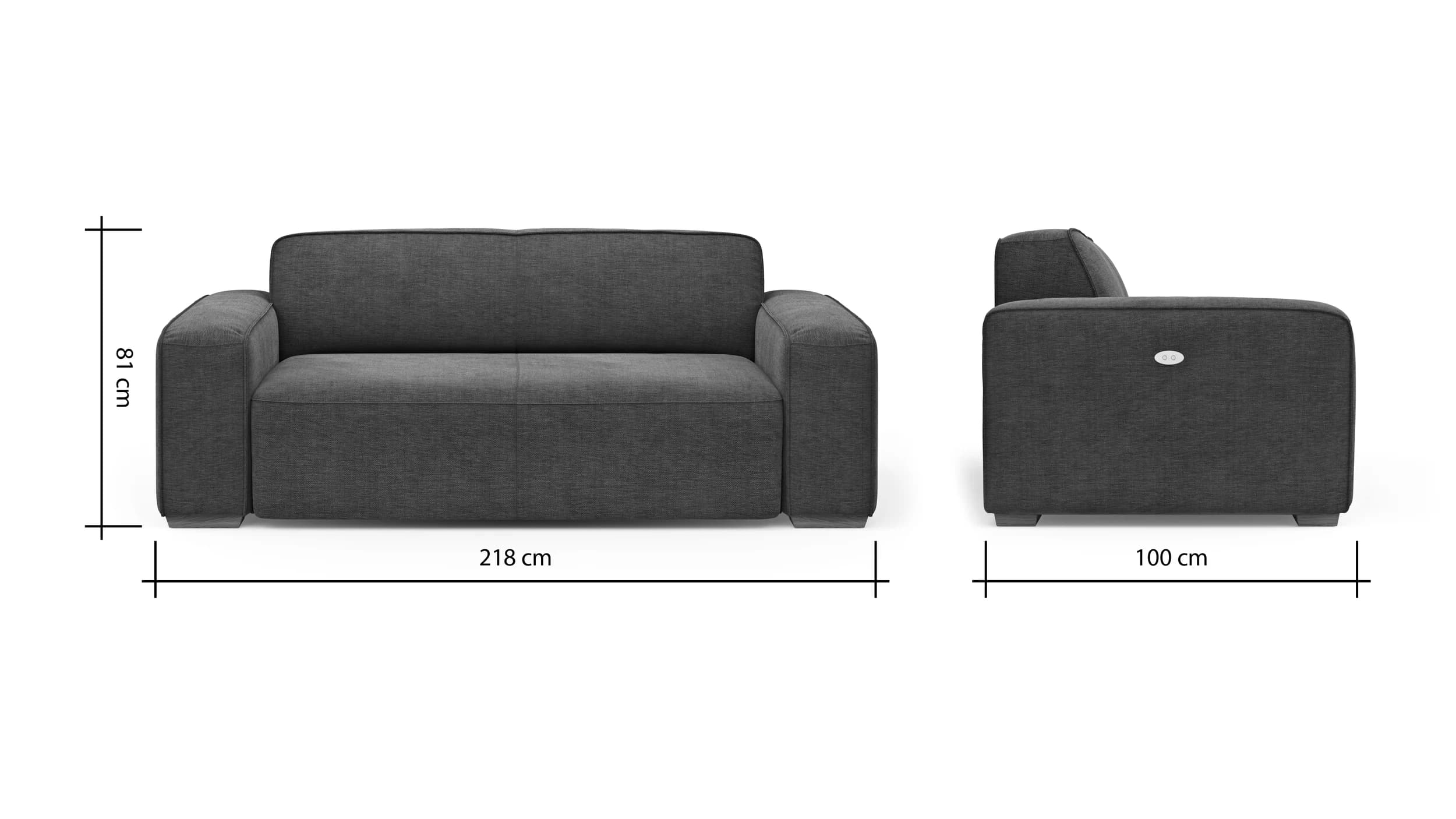Sofa Denver - 2,5-Sitzer, inkl. Sitzvorzug (motorisch), Stoff, Blau