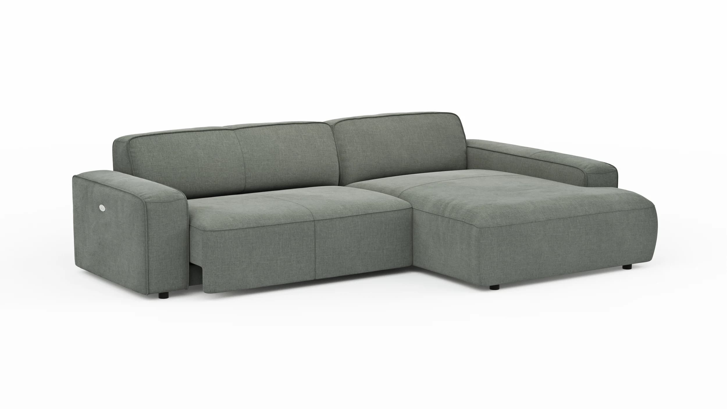 Ecksofa Denver - 2-Sitzer mit Longchair rechts, inkl. Sitzvorzug (motorisch), Stoff, Grau