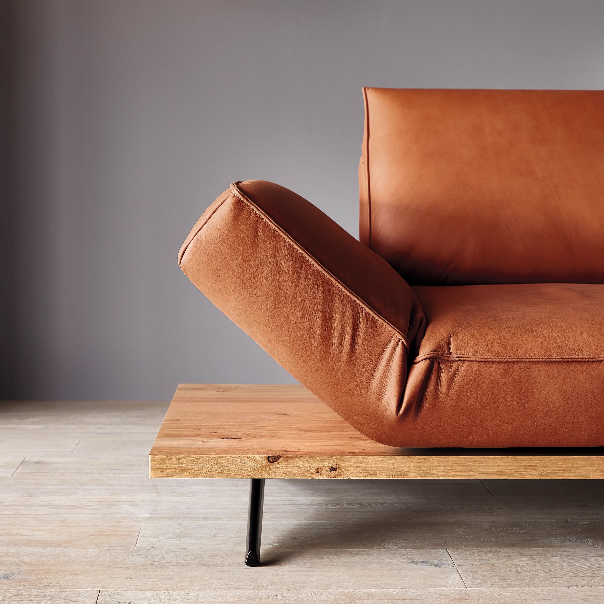Sofa - 2,5-Sitzer, Rückenlehne/Armlehne verstellbar (manuell), Leder, Rost