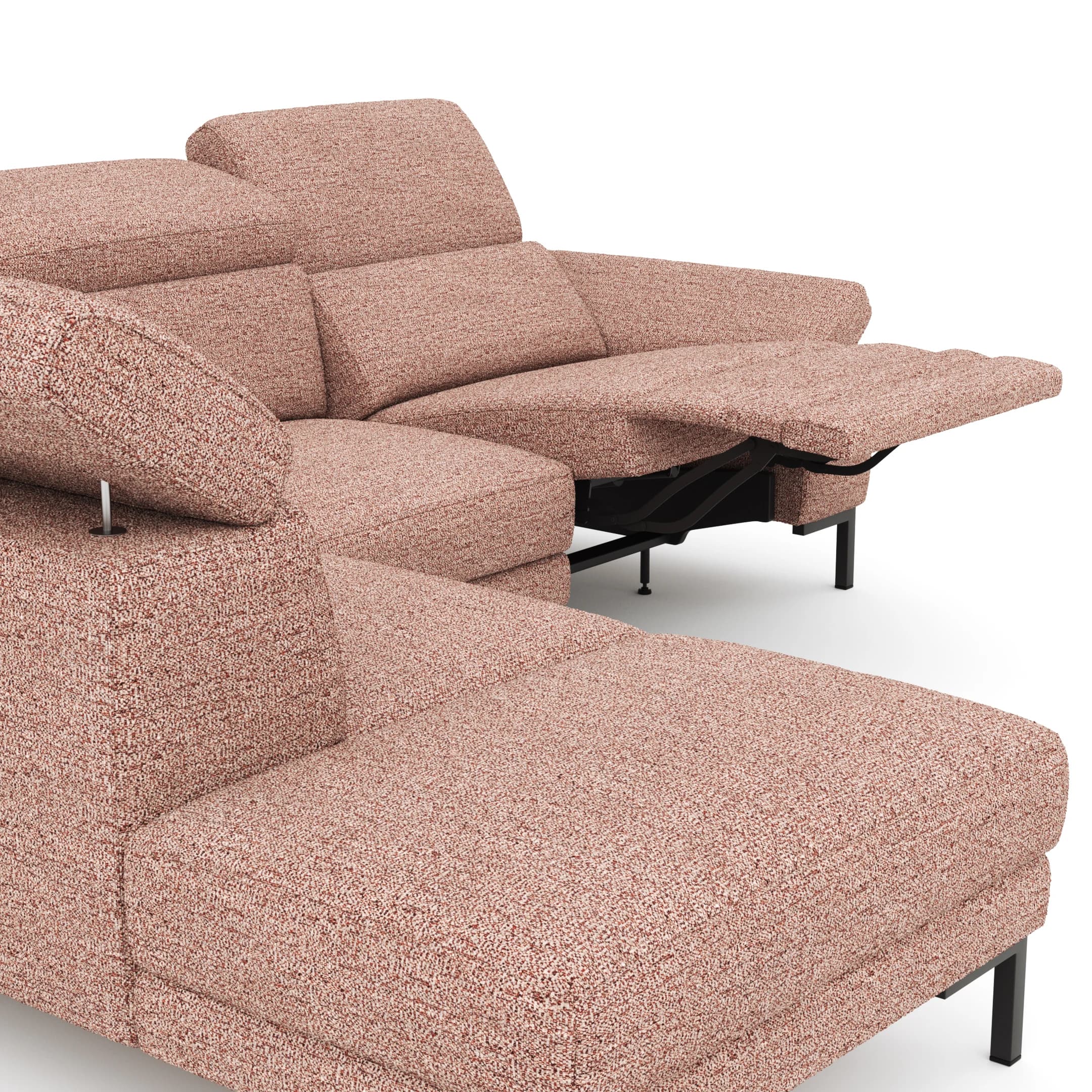 Ecksofa Hudson - Ecke links mit 2,5-Sitzer, inkl. Kopfteil/Armlehne verstellbar und Sitzvorzug/Relaxfunktion (motorisch), Stoff, Kupfer