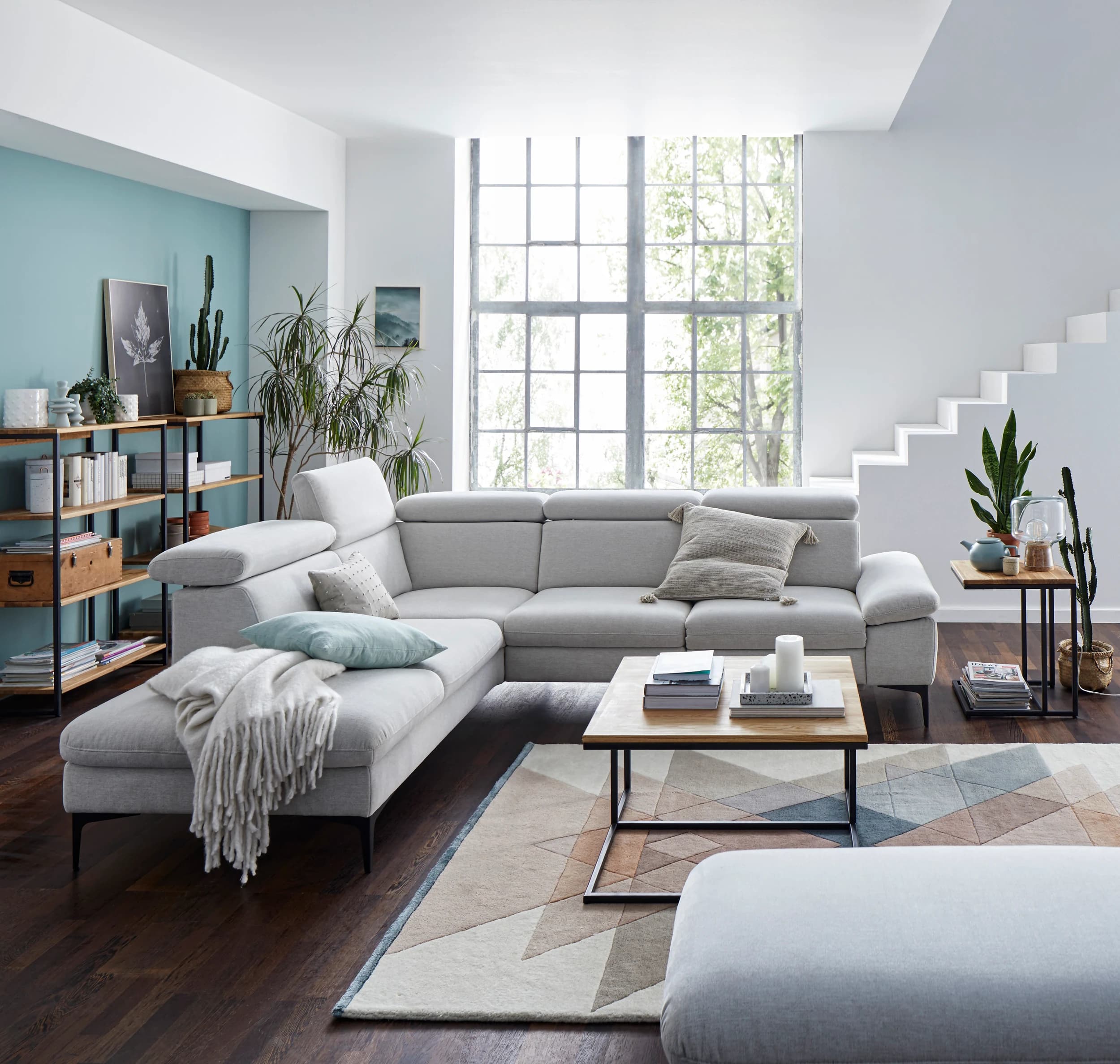 Ecksofa Felipa - Ecke links mit 2,5-Sitzer inkl. Relaxfunktion (motorisch) und Kopfteil verstellbar, Stoff, Natur