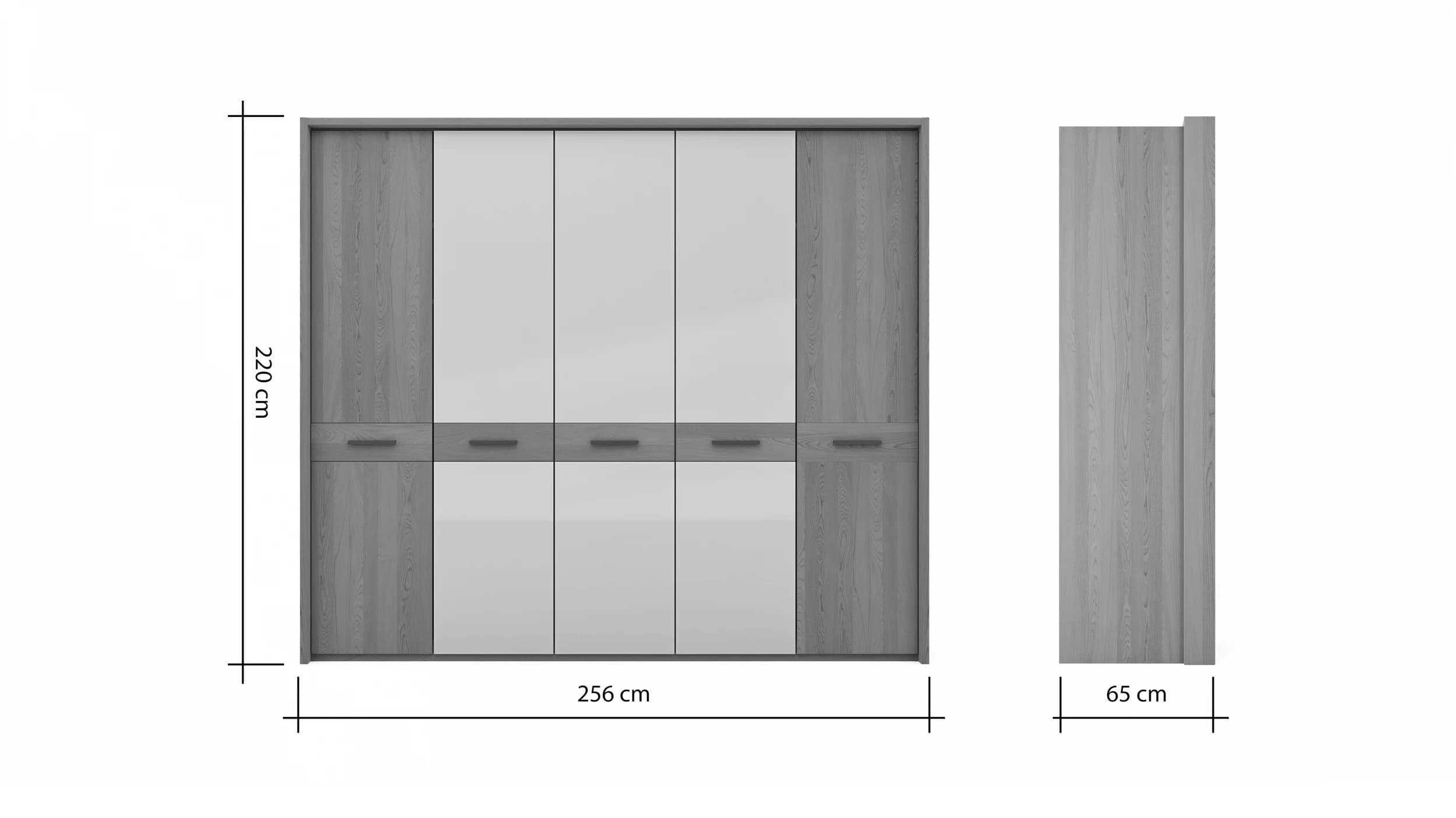 Drehtürenschrank Lenoso - B. ca. 256 cm, Eiche massiv, Glas, Champagner