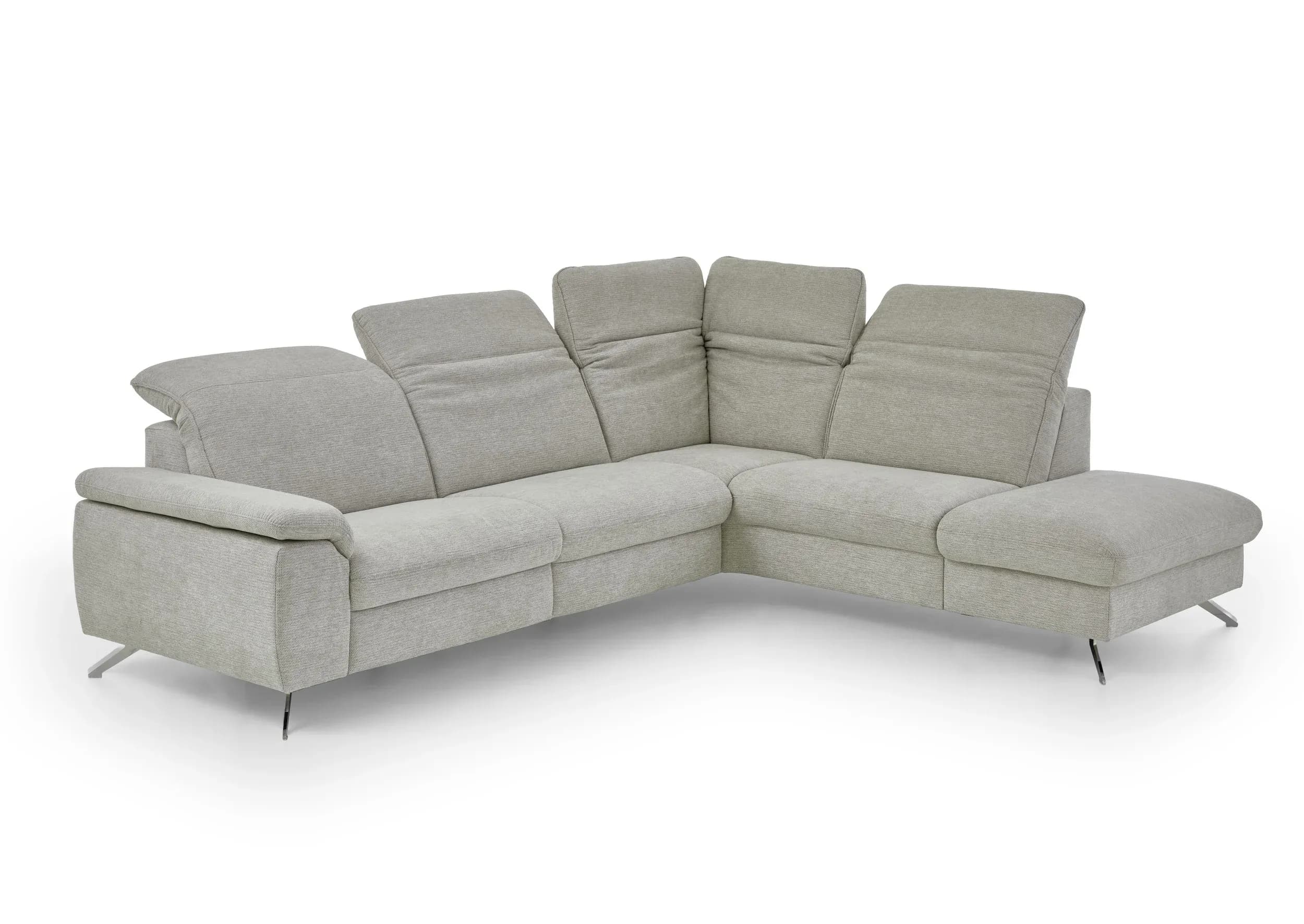 Ecksofa - 3-Sitzer mit Ecke rechts, Kopfteil verstellbar, Stoff, Natur
