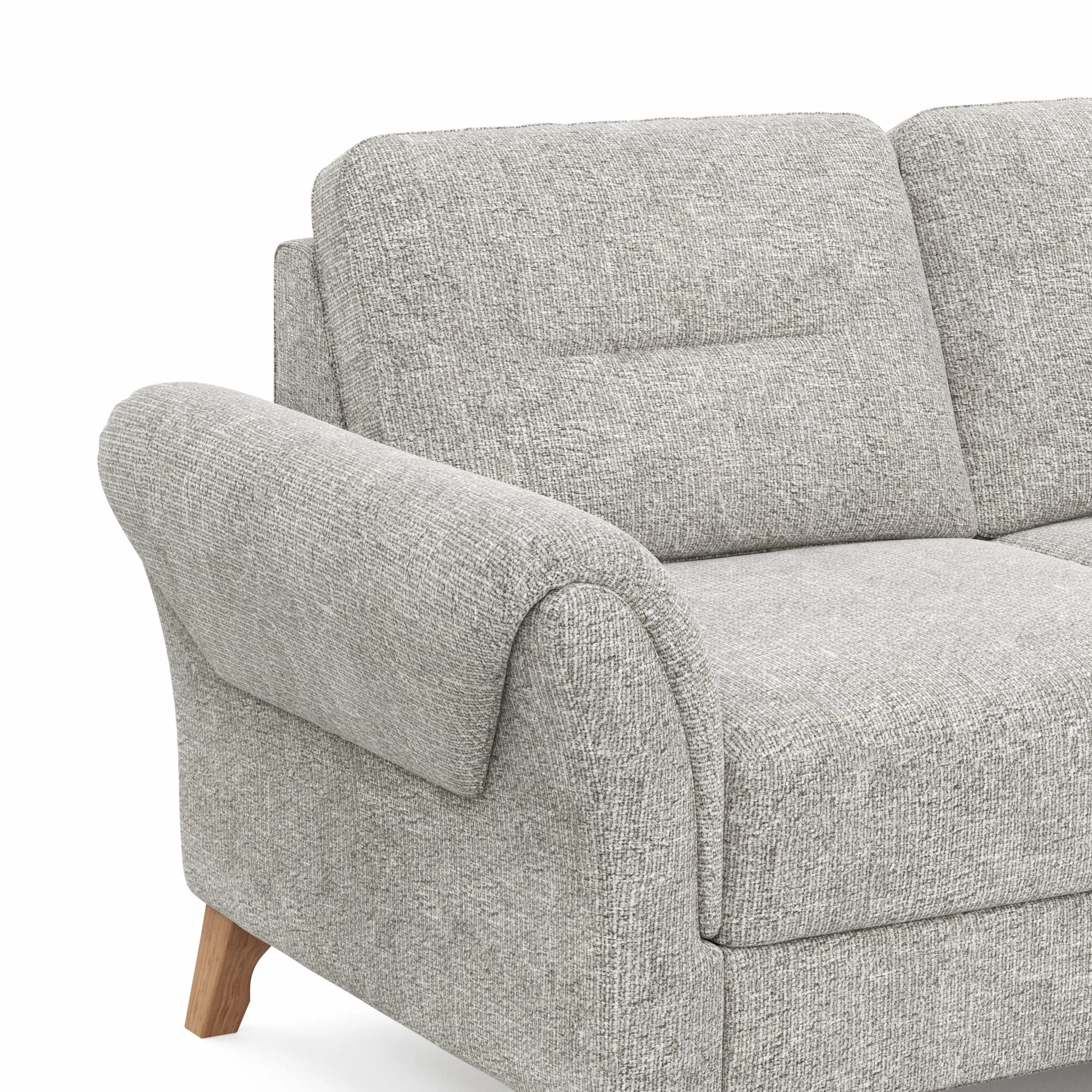 Ecksofa Almyra - 2,5-Sitzer mit Ottomane rechts, inkl. Schlaffunktion und Bettkasten, Stoff, Silbergrau