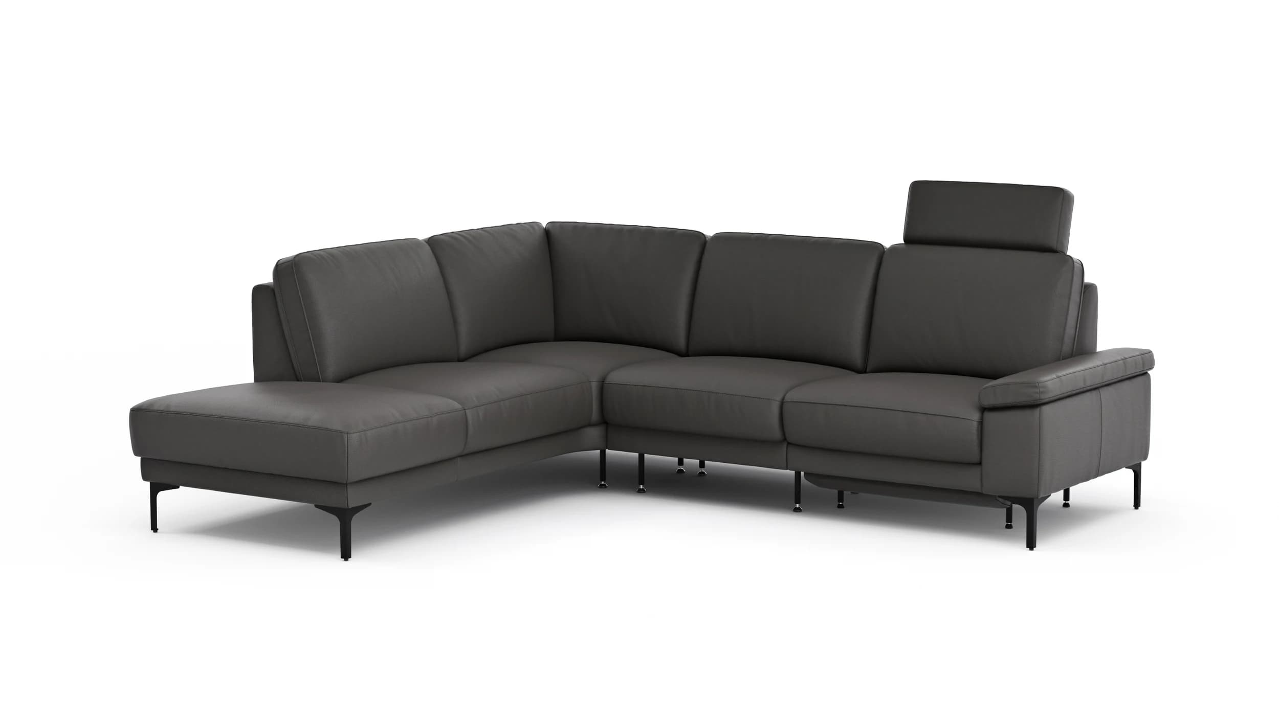 Ecksofa Matero - Ecke mit 2-Sitzer rechts inkl. Relaxfunktion motorisch und Sitzvorzug, Leder, Anthrazit