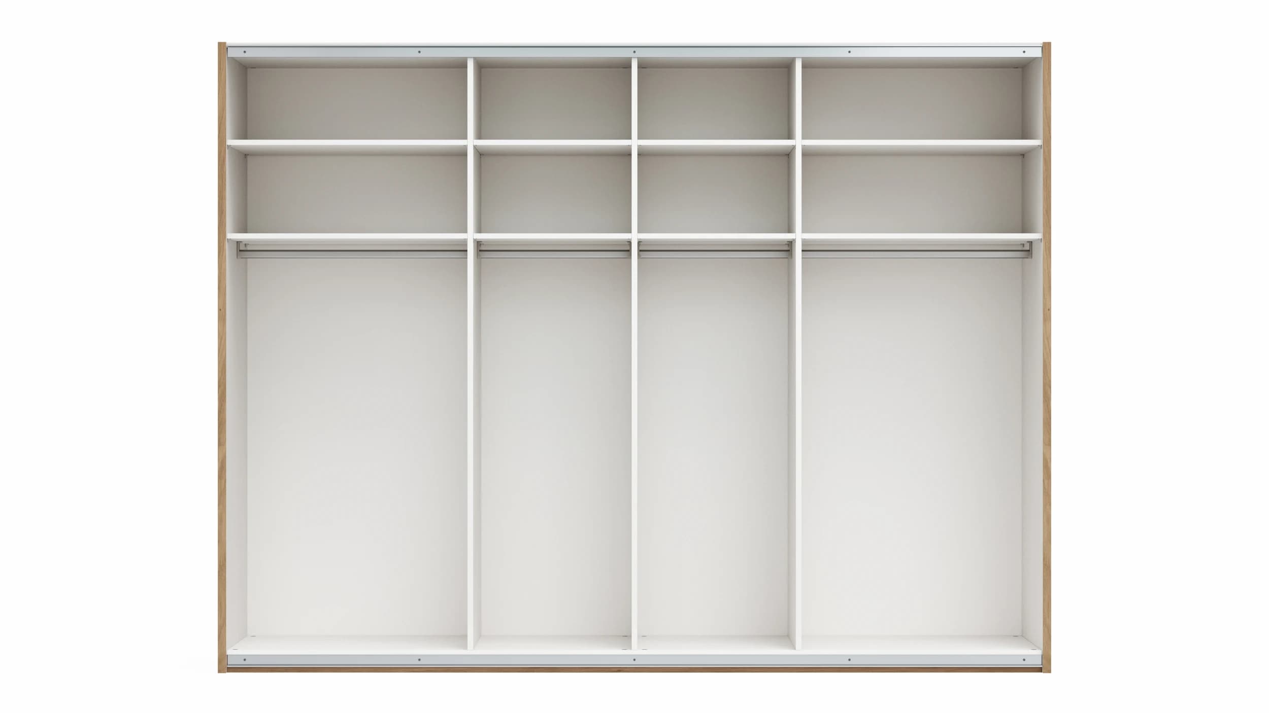 Schwebetürenschrank Viana - B ca. 301 cm, Lack, Weiß, Riffholz, Balkeneiche