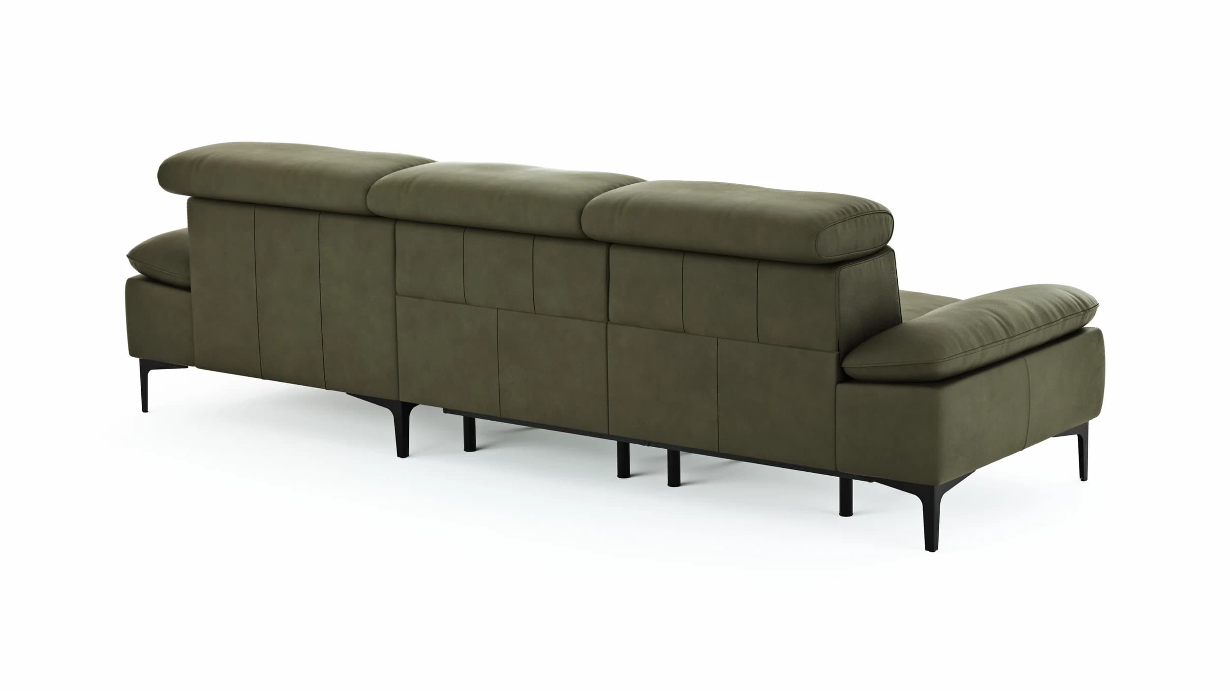 Ecksofa Felipa - 2,5-Sitzer mit Longchair rechts inkl. Armlehne verstellbar und Rückenlehne/Sitztiefe verstellbar (motorisch), Leder, Olive