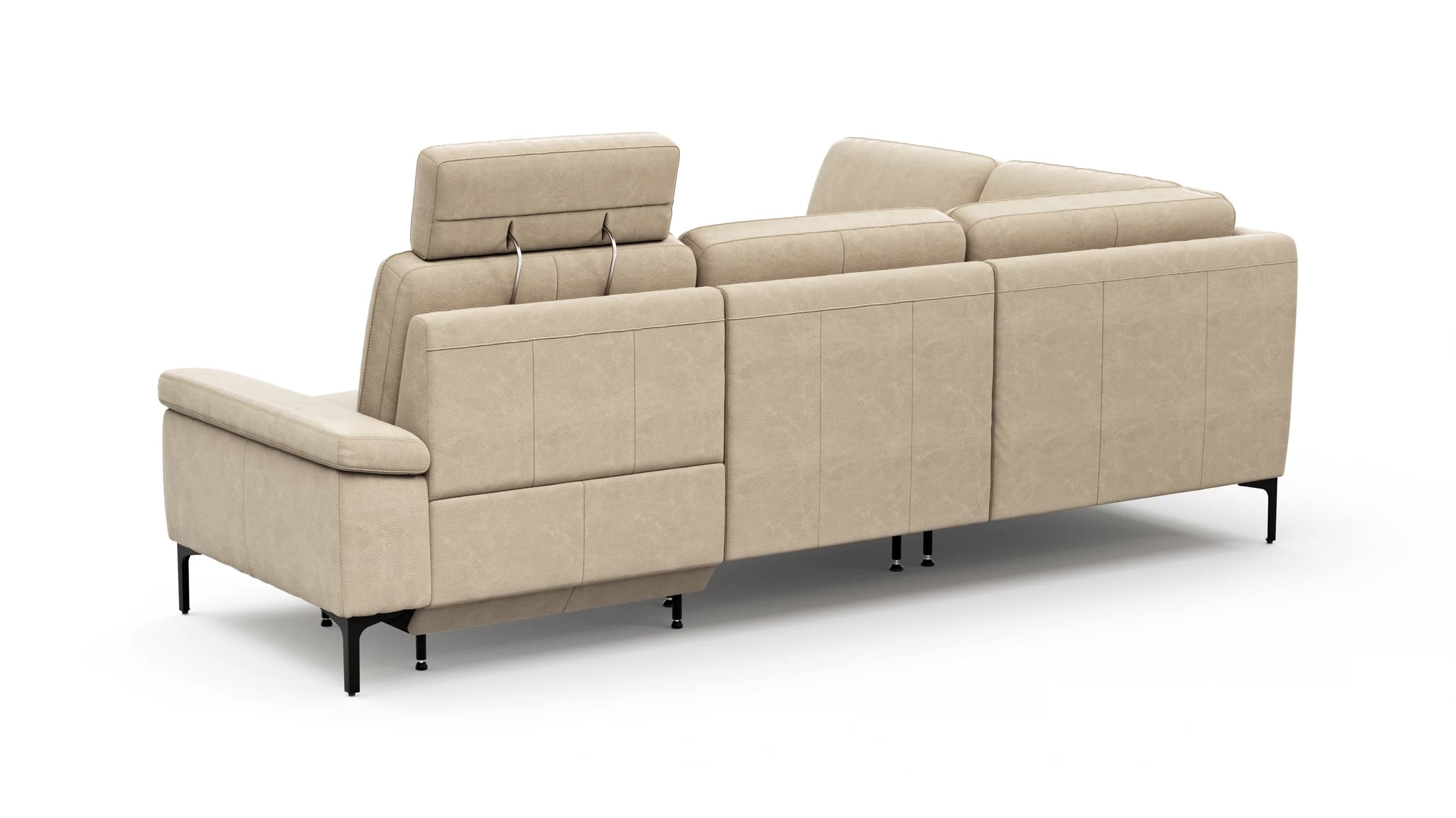 Ecksofa Matero - Ecke mit 2-Sitzer rechts inkl. Relaxfunktion motorisch und Sitzvorzug, Leder, Taupe
